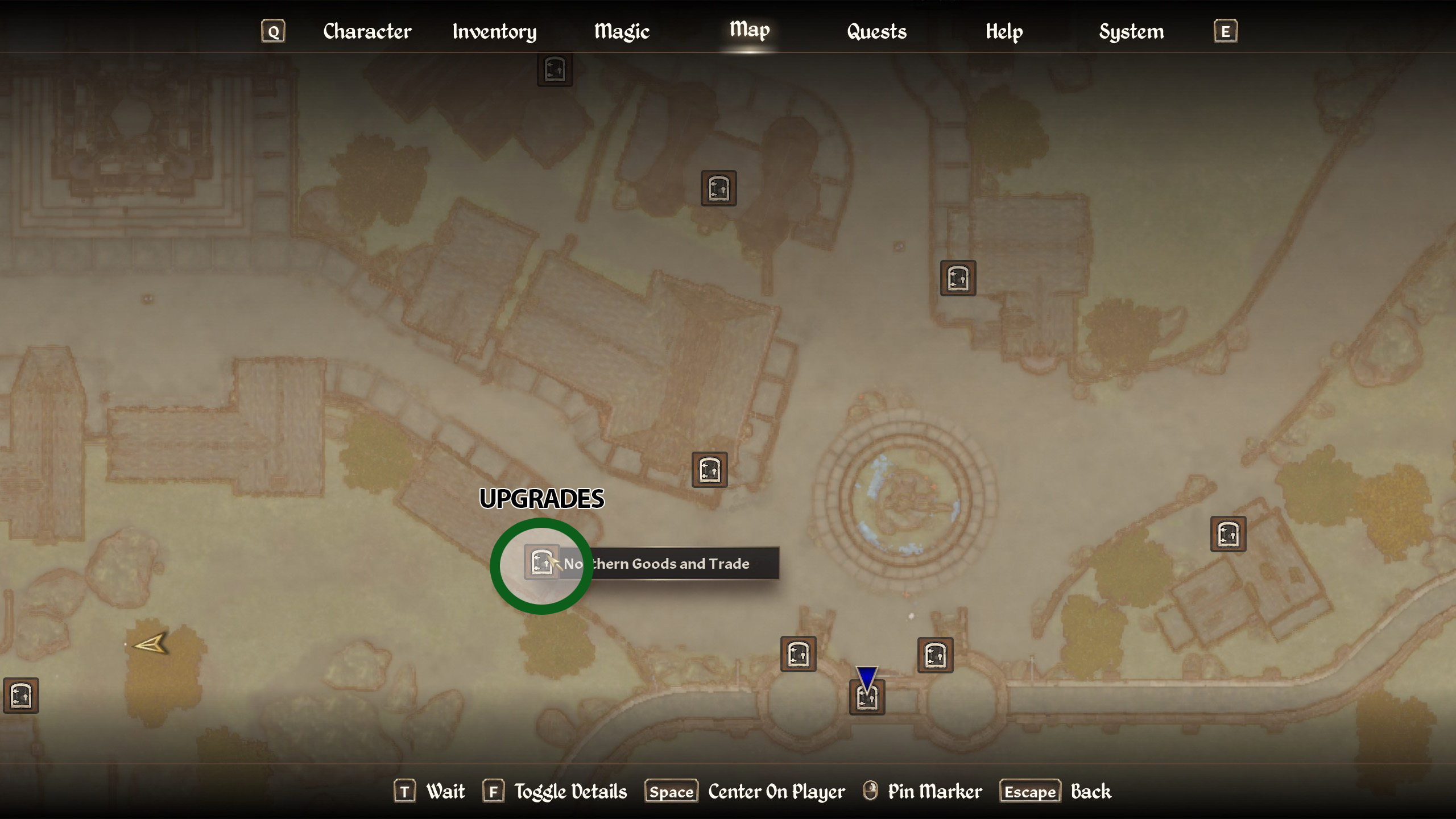 A map of Chorrol in Oblivion Remastered highlighting where to upgrade your house.