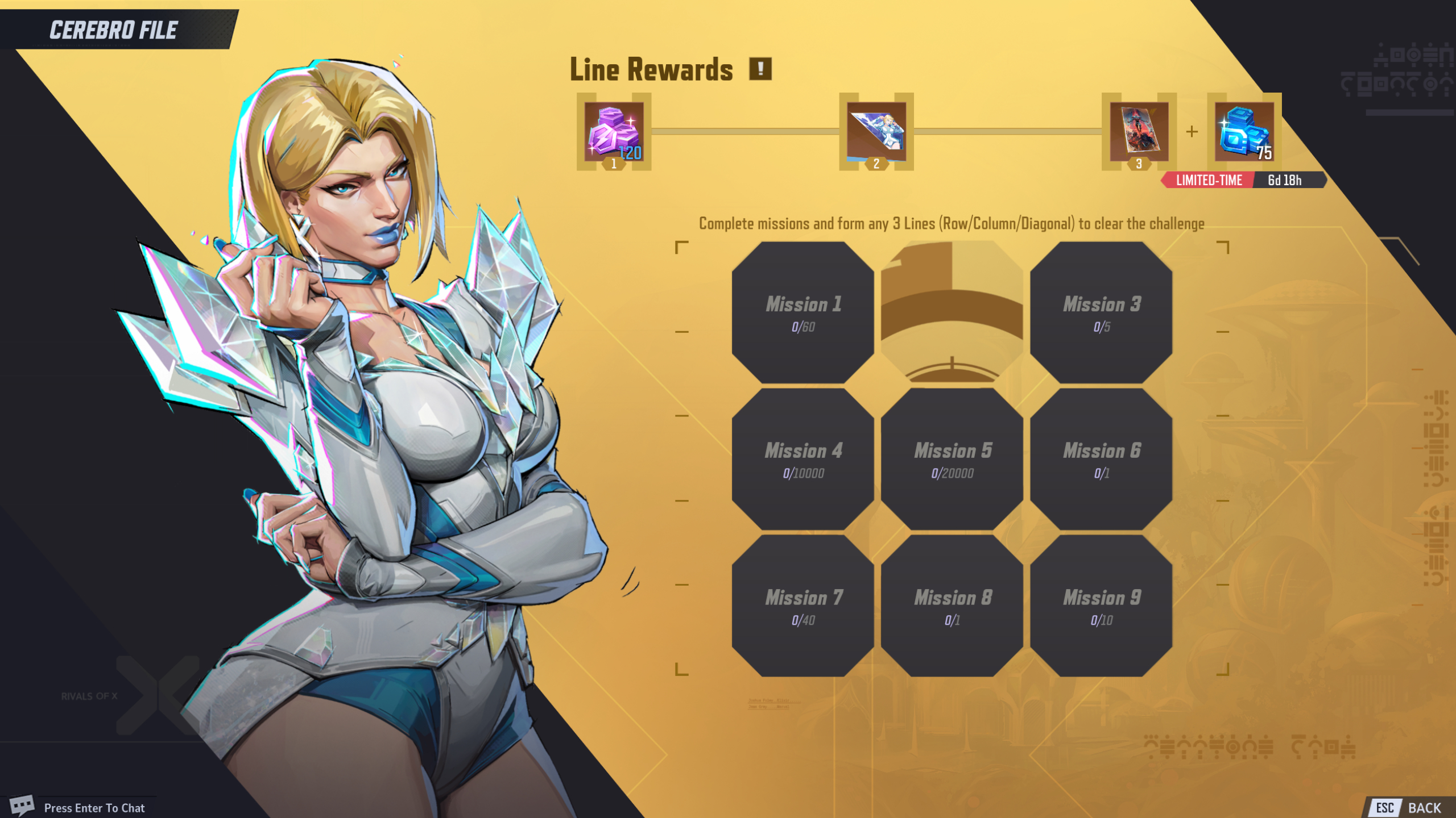 Marvel Rivals Cerebro Database event - The Emma Frost Cerebro file missions.