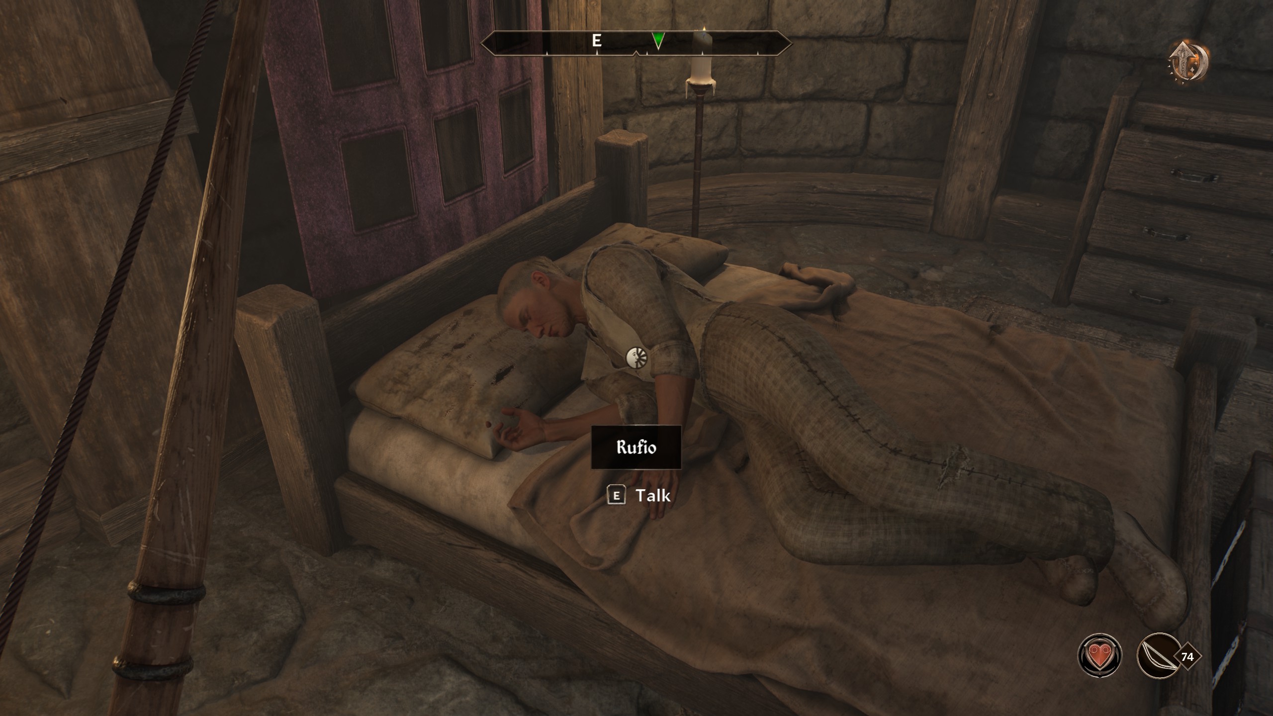 Rufio lays in a bed and waits to get killed in Oblivion Remastered for the Dark Brotherhood Rufio lays in a bed and waits to get killed in Oblivion Remastered for the Dark Brotherhood