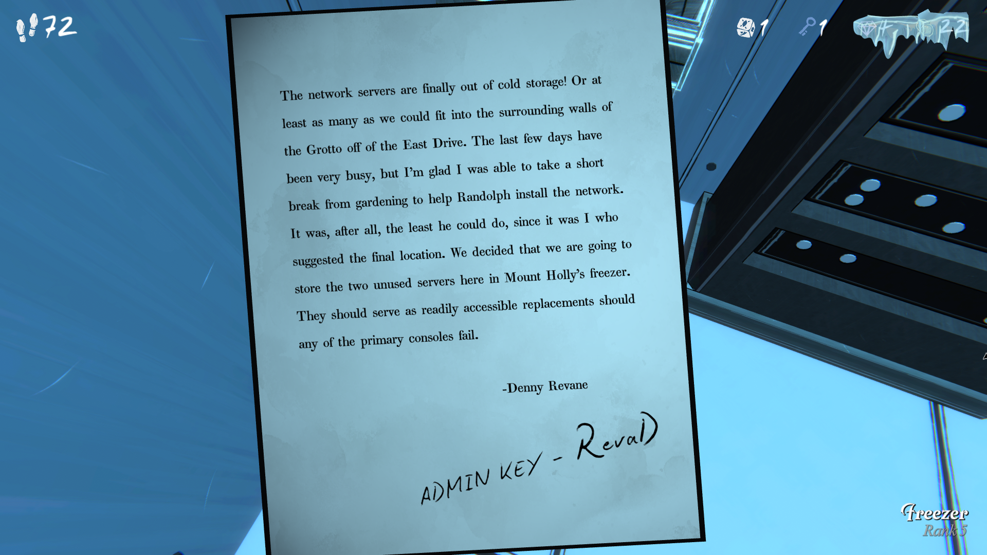 A player find a message about the terminal admin key in Blue Prince A player find a message about the terminal admin key in Blue Prince