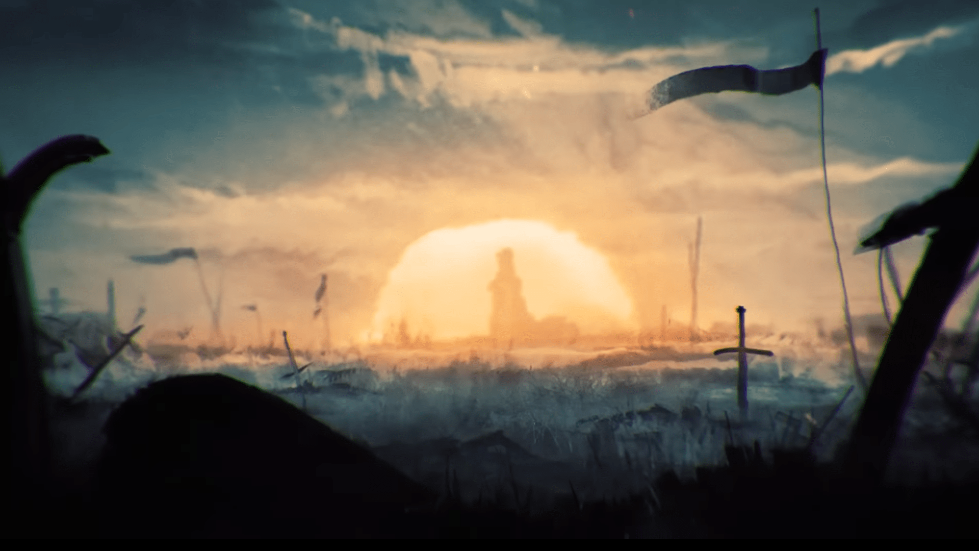 The ancient battlefields of Shurima after the fall of the Sun Disc, as remembered by an imprisoned Darkin in the “Hounds of Iron” cinematic for League of Legends.