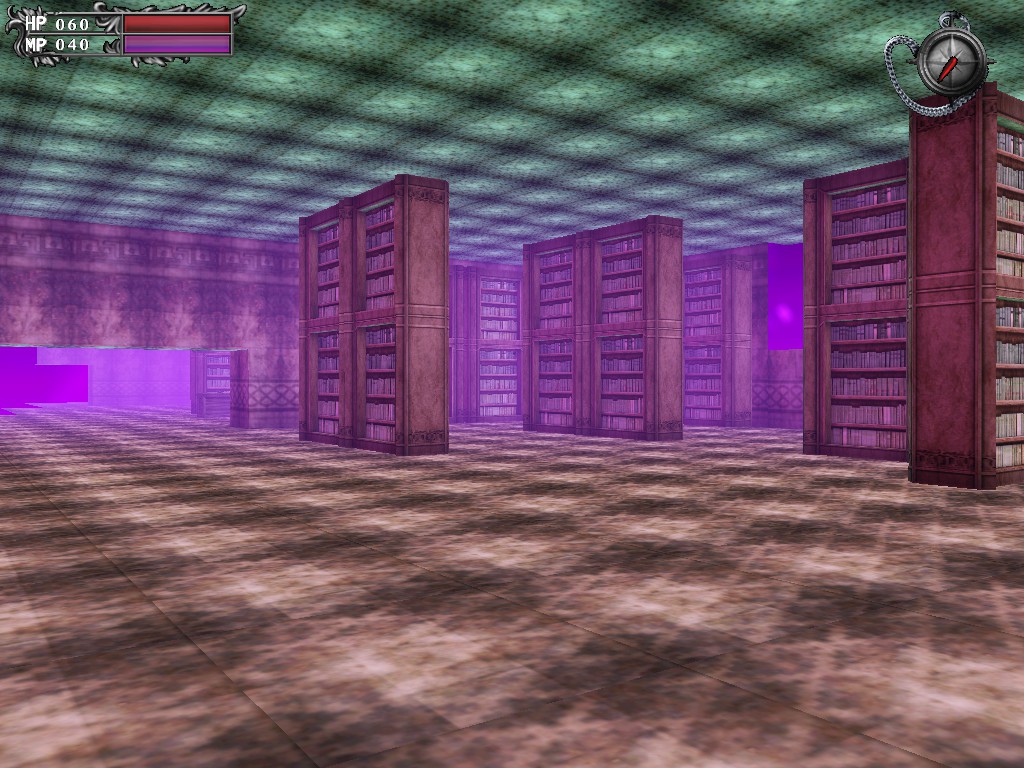 Lunacid: Tears of the Moon screenshot showing a library interior.