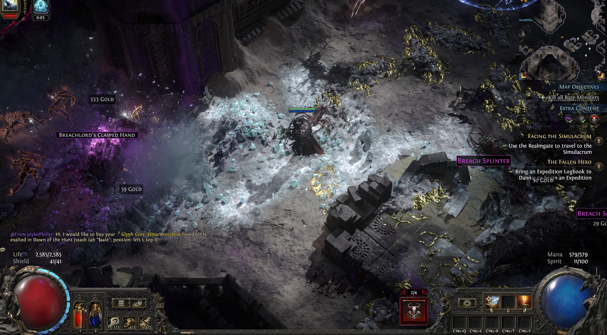 PoE2 Dawn of the Hunt endgame - The clasped hands during a run of Breach.