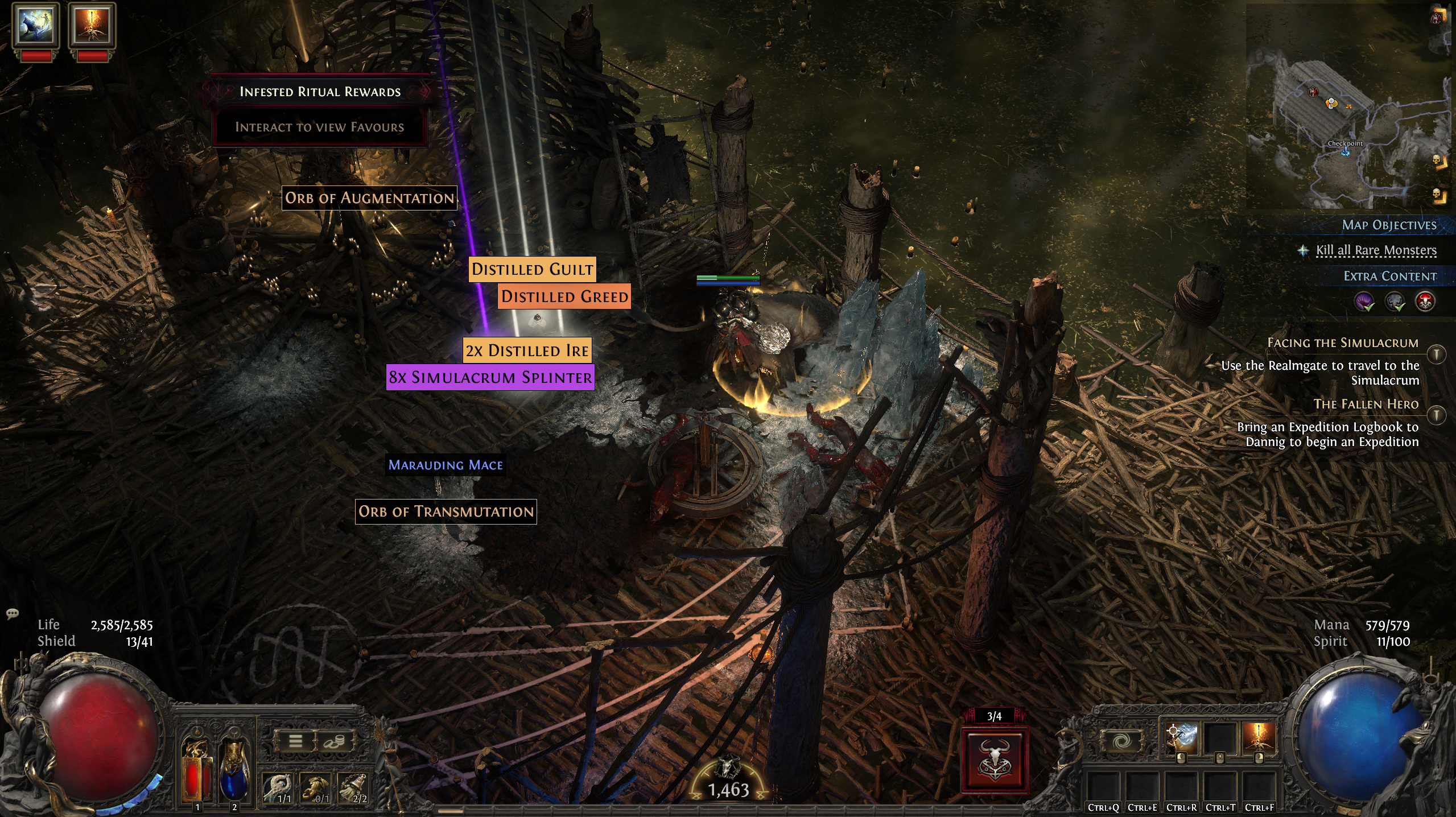 PoE2 Dawn of the Hunt endgame - Distilled Emotions in a pile of loot.