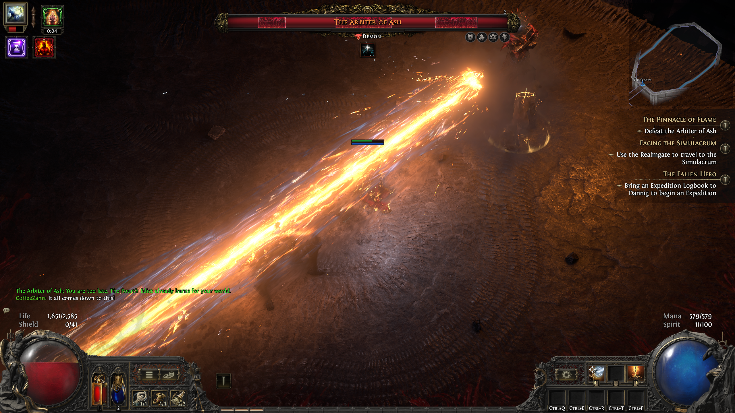 PoE2 Dawn of the Hunt endgame - The Arbiter's beam attack.