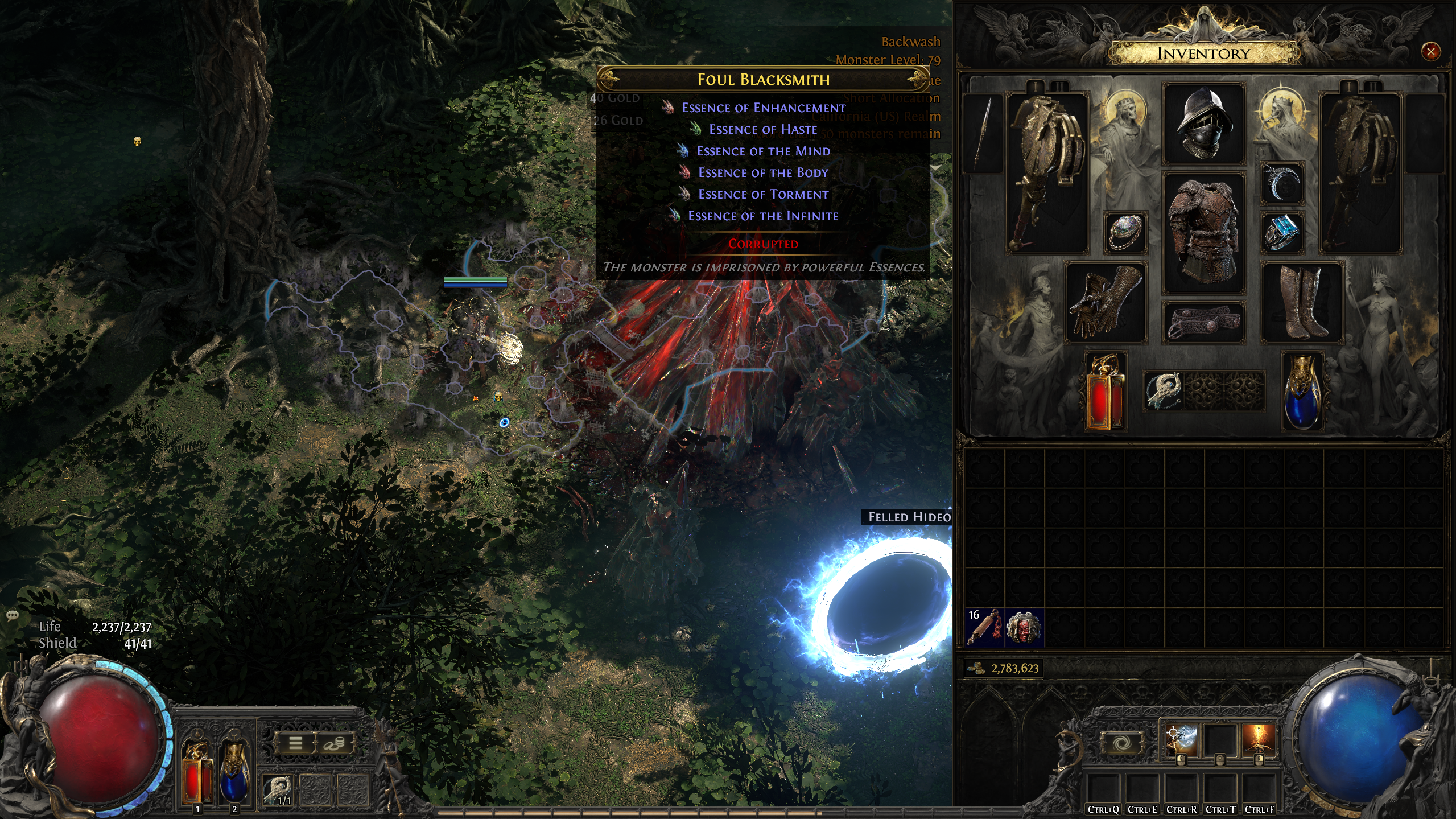 A Path of Exile 2 player prepares to crack open a rare monster that's chock full of essences.