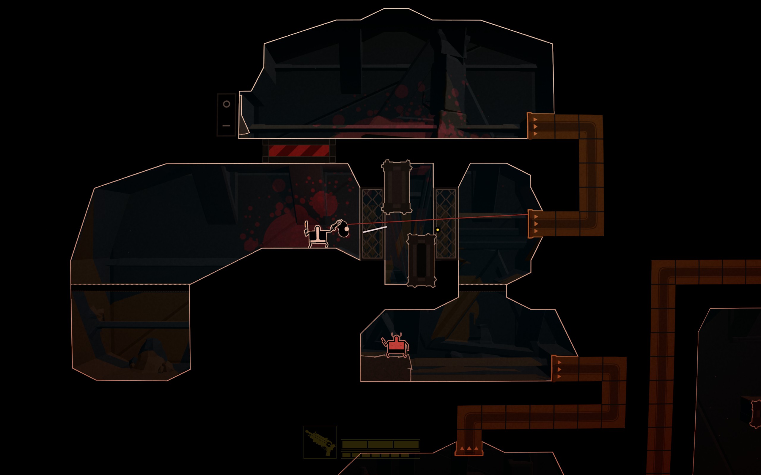 Shotgun Cop Man shoots at a pipe that curves toward a switch on the wall