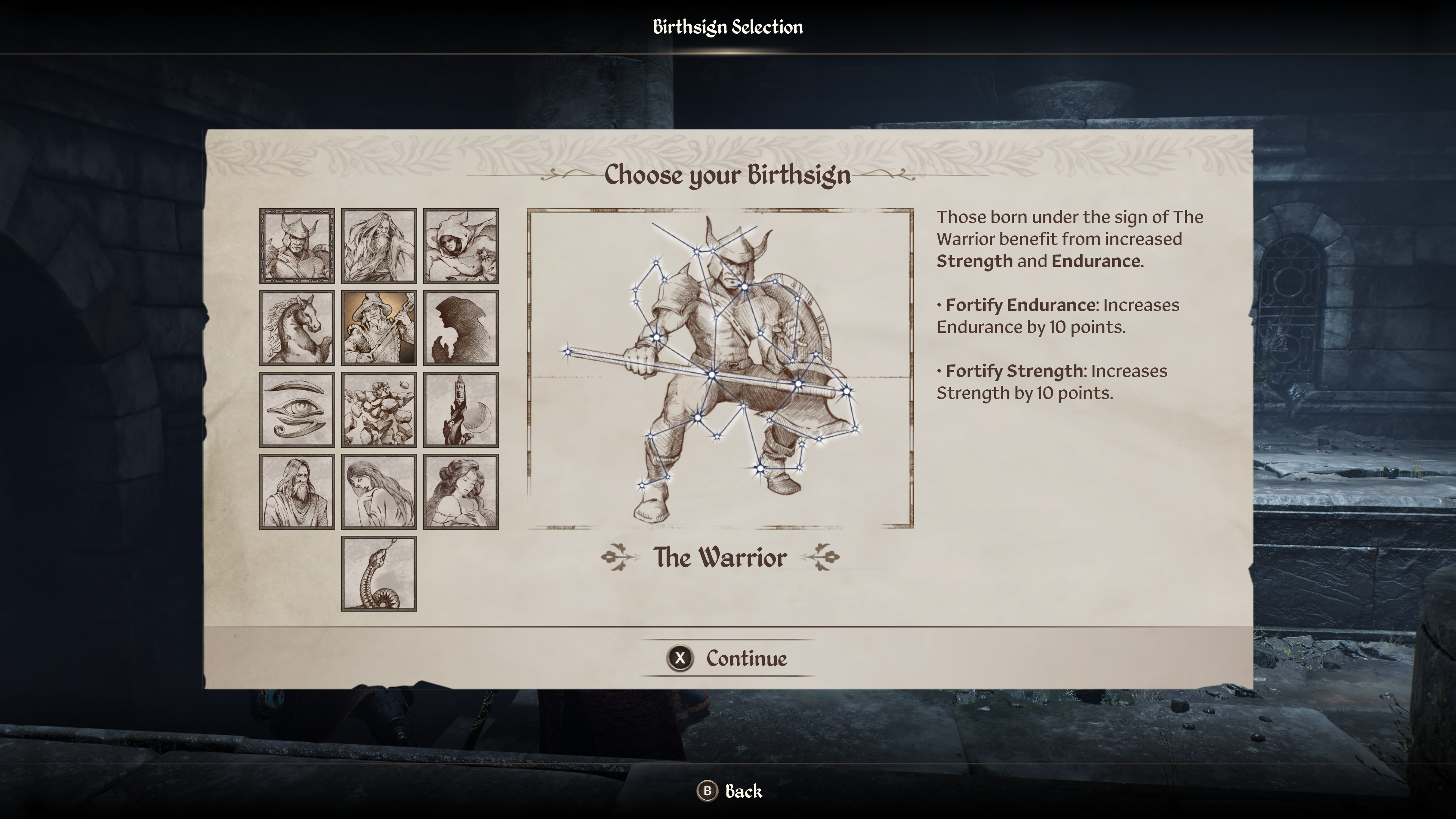 A menu shows the Warrior as one of the best birthsigns in Oblivion Remastered A menu shows the Warrior as one of the best birthsigns in Oblivion Remastered