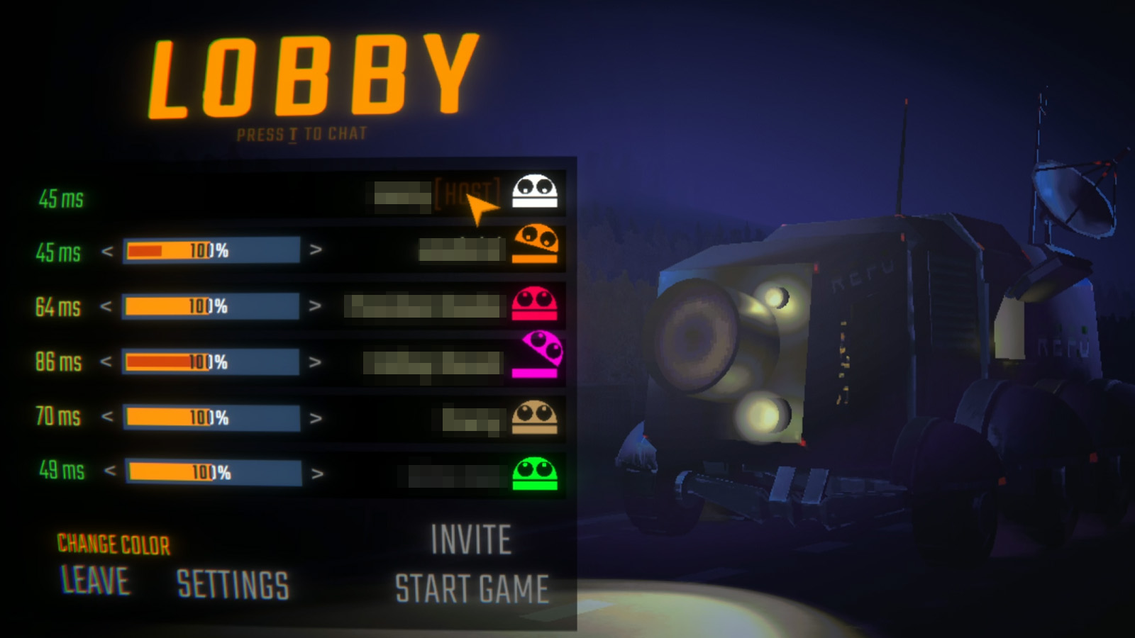 The player lobby in REPO. Though it doesn't show it, this lobby is modded to allow for more than six players.