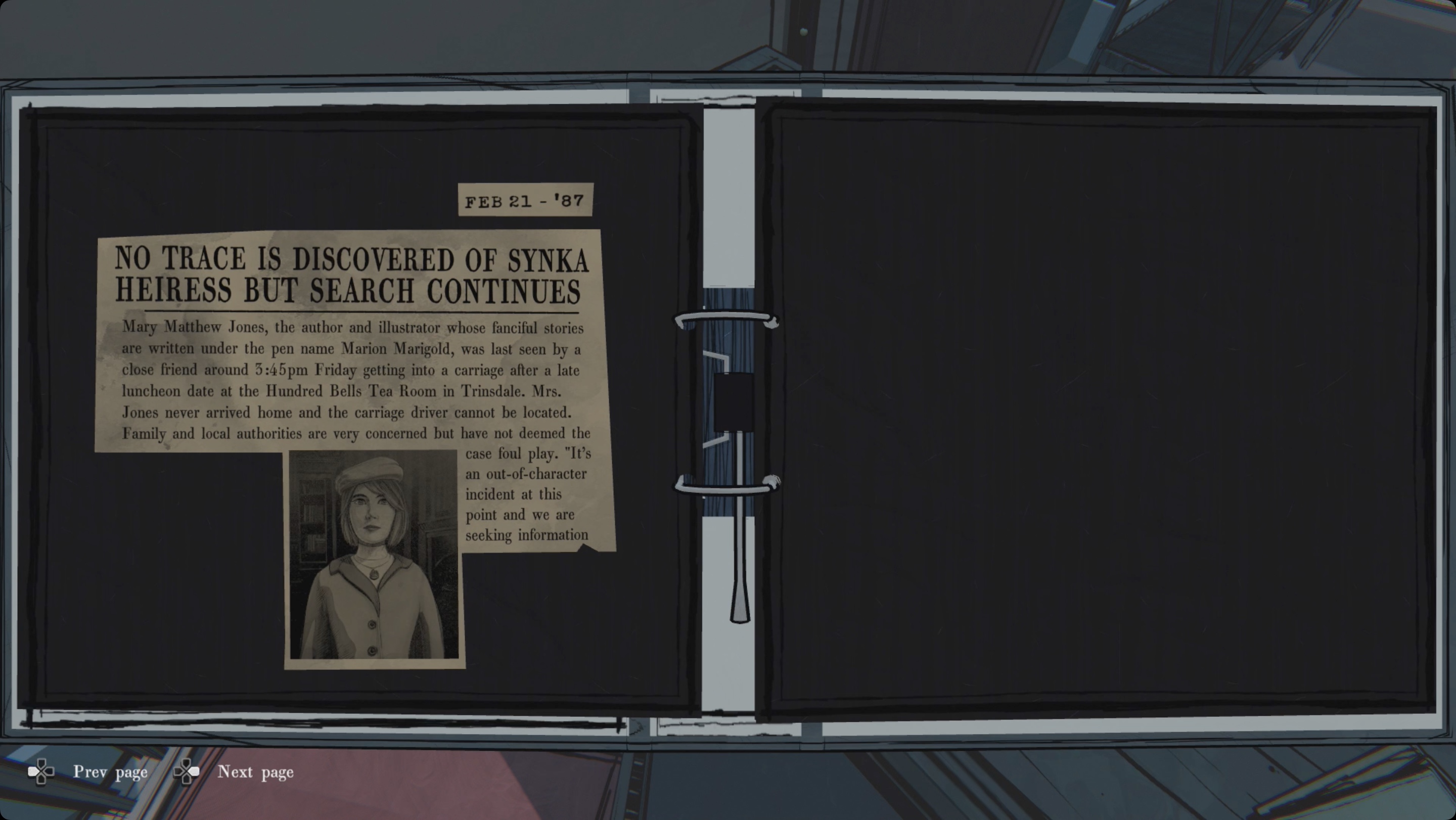 A newspaper clipping about Mary Jones’ disappearance from Blue Prince A newspaper clipping about Mary Jones’ disappearance from Blue Prince