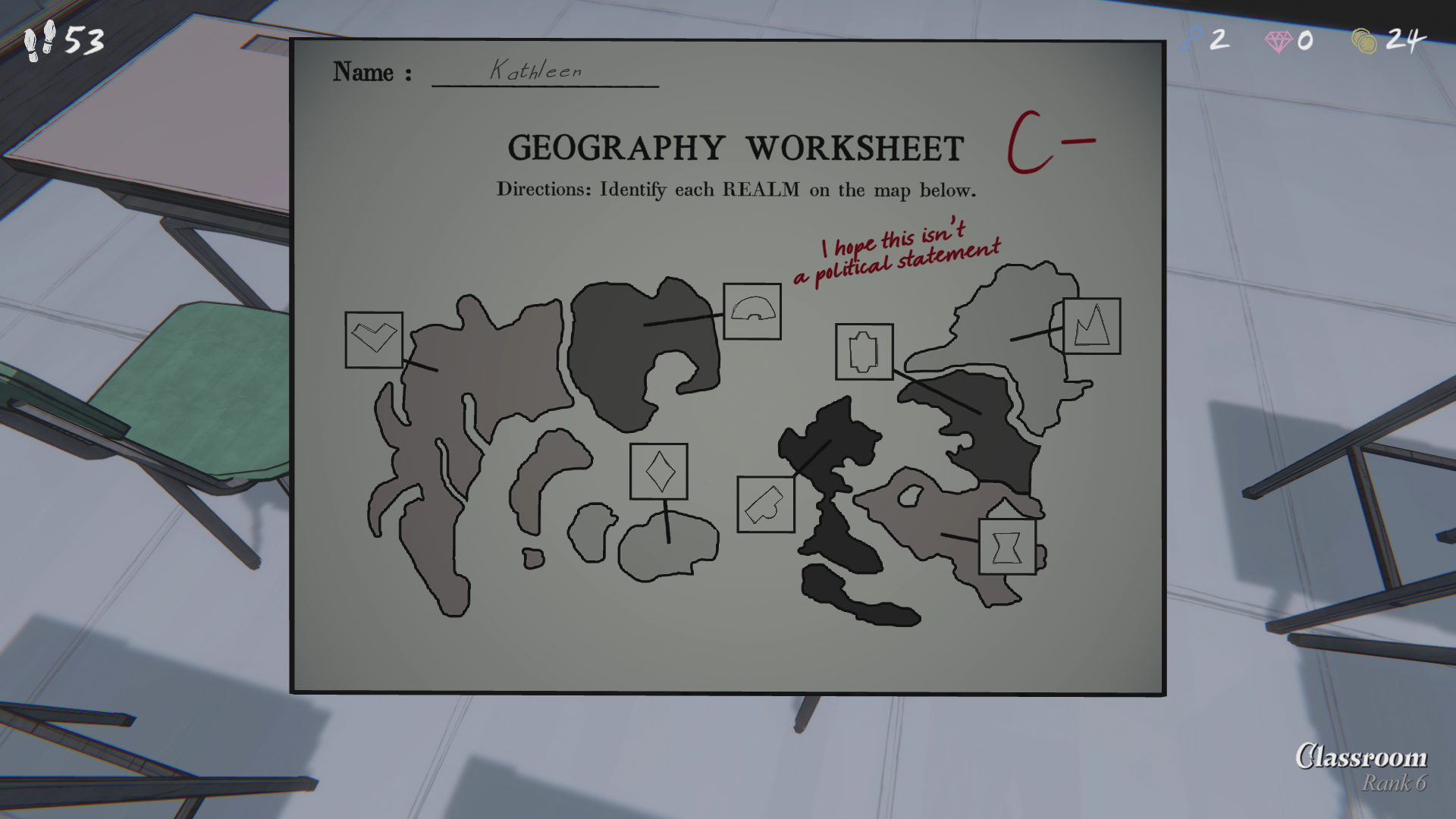 A Classroom geography worksheet from Blue Prince A Classroom geography worksheet from Blue Prince