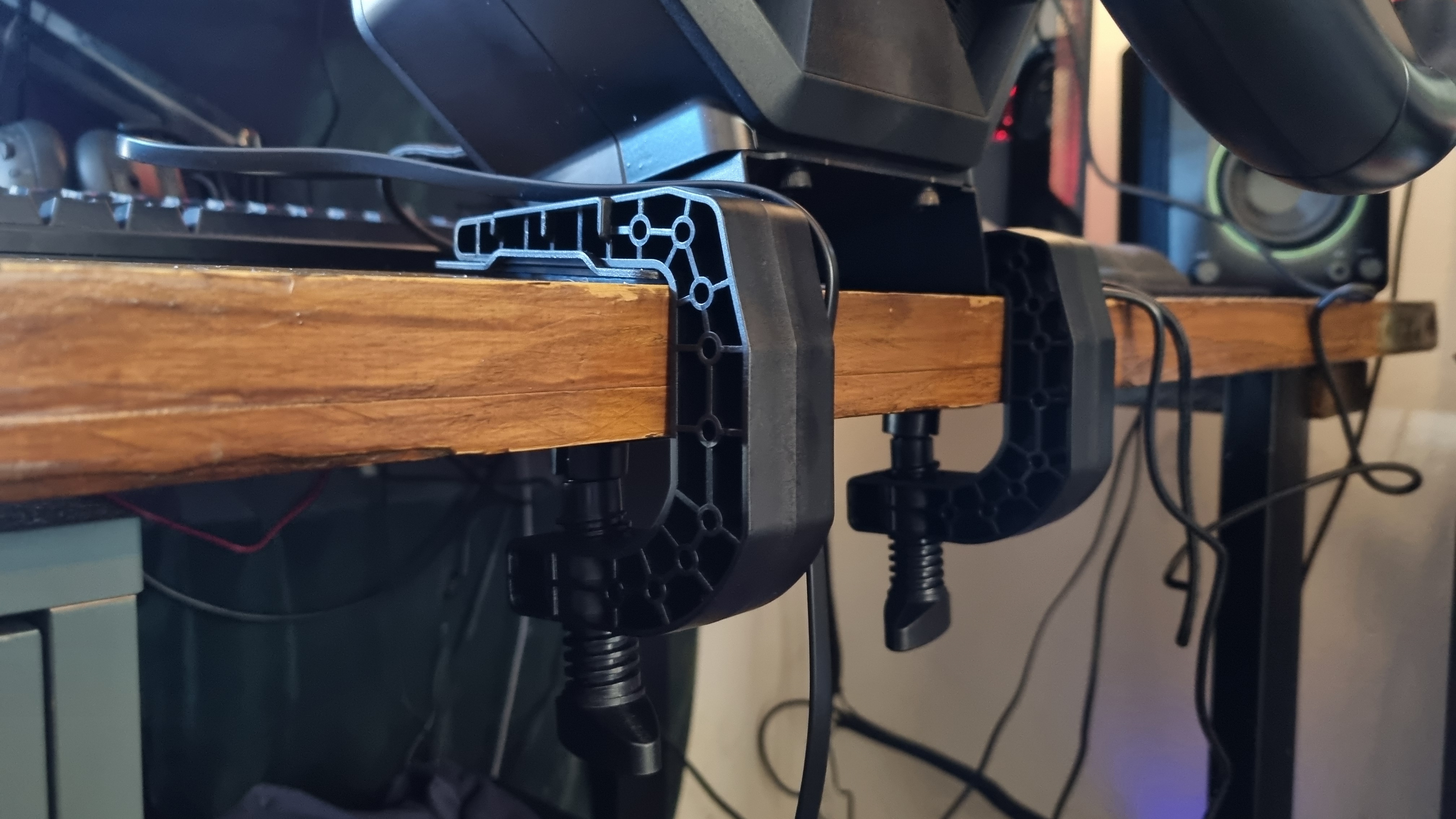 The desk mounts for the Thrustmaster T598 direct drive racing wheelbase