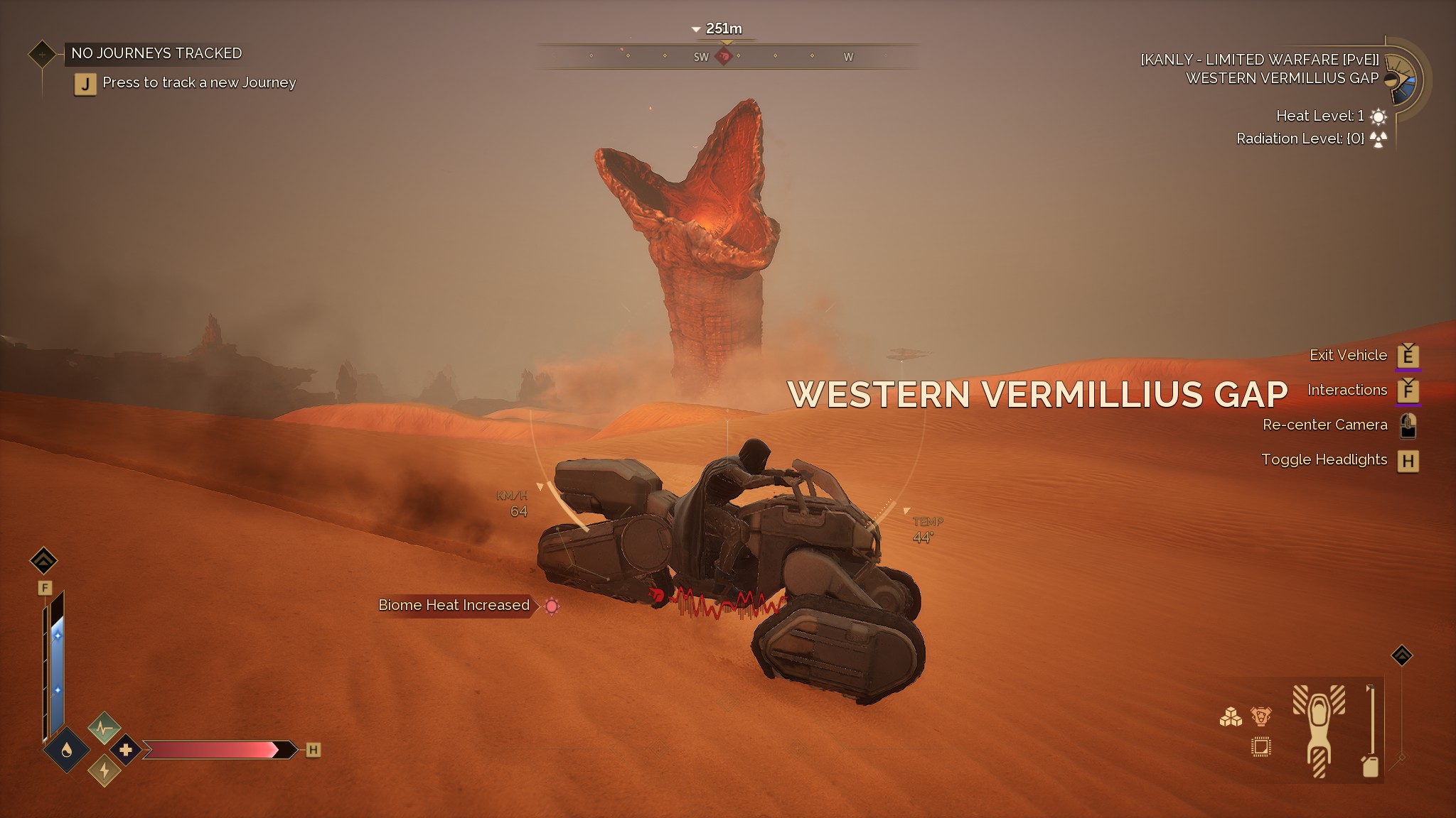 Sandworm in the desert while someone rides a speeder