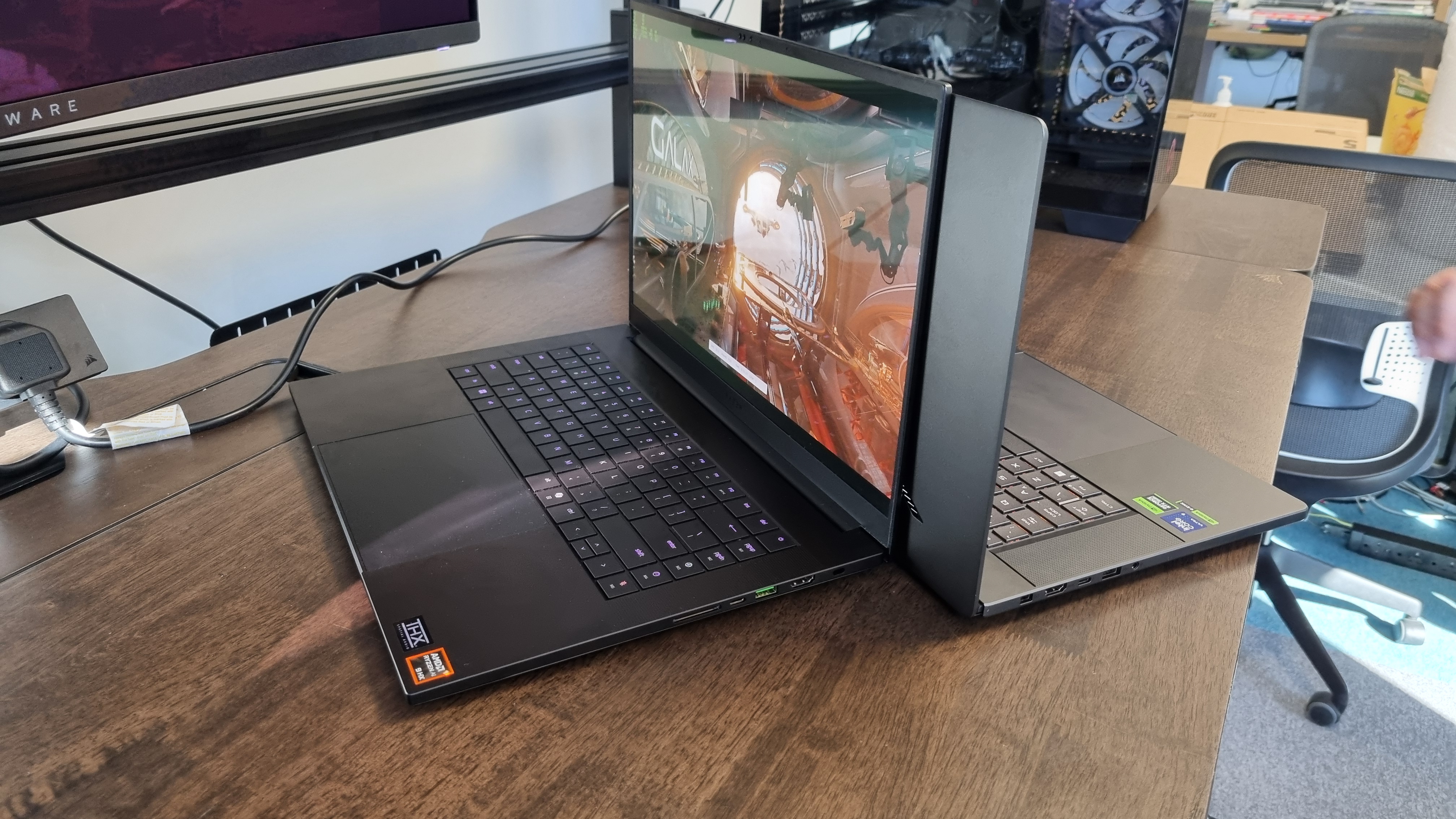 The Razer Blade 16 and the Asus ROG Zephyrus G16 back to back