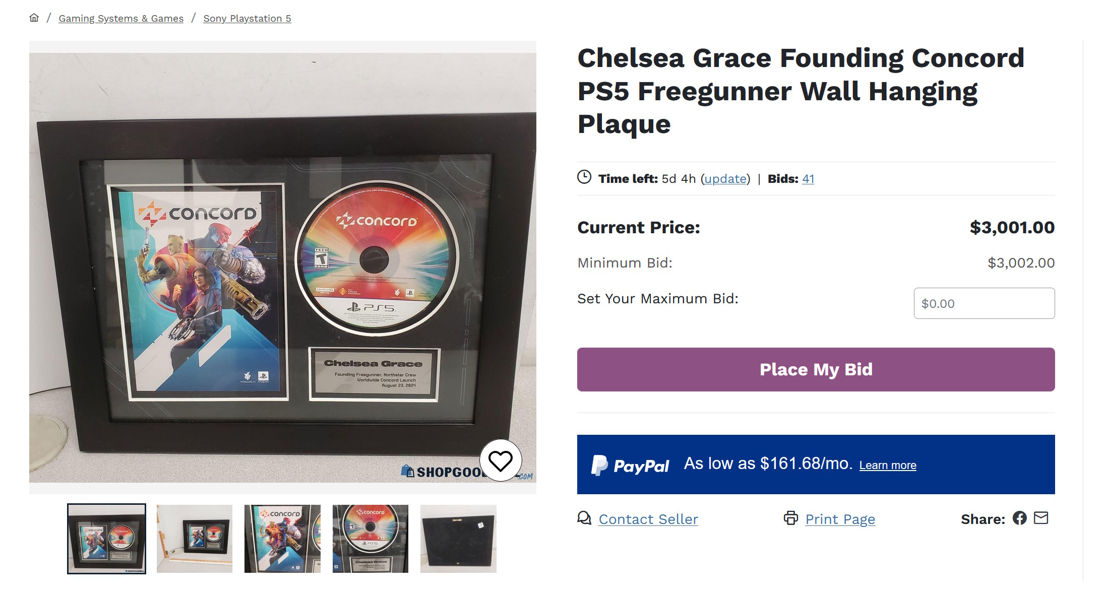 Concord wall plaque online auction page at Goodwill