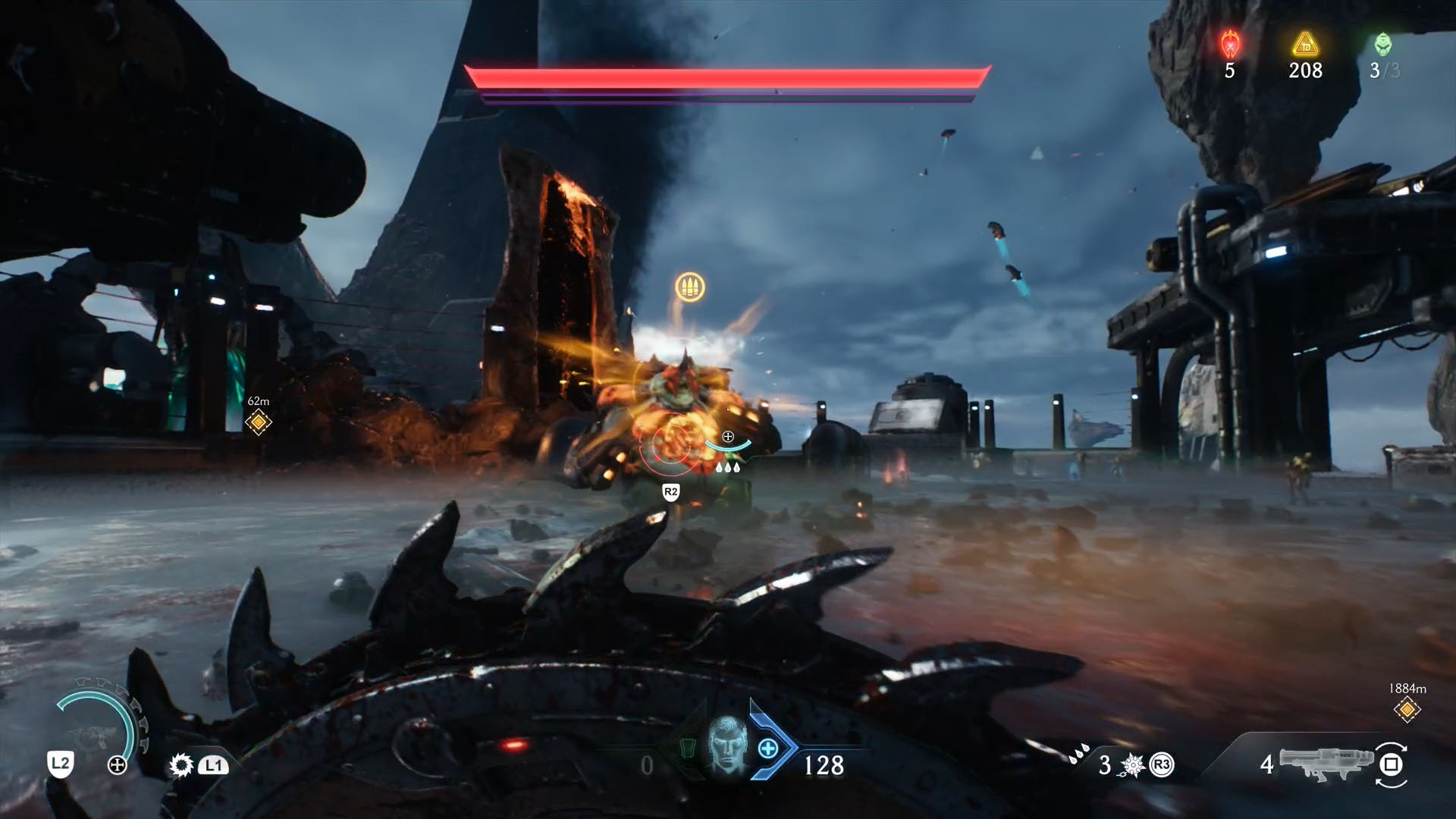 A Doom: The Dark Ages screenshot showing an armored Mancubus, who’s the leader of Chapter 13. A Doom: The Dark Ages screenshot showing an armored Mancubus, who’s the leader of Chapter 13.