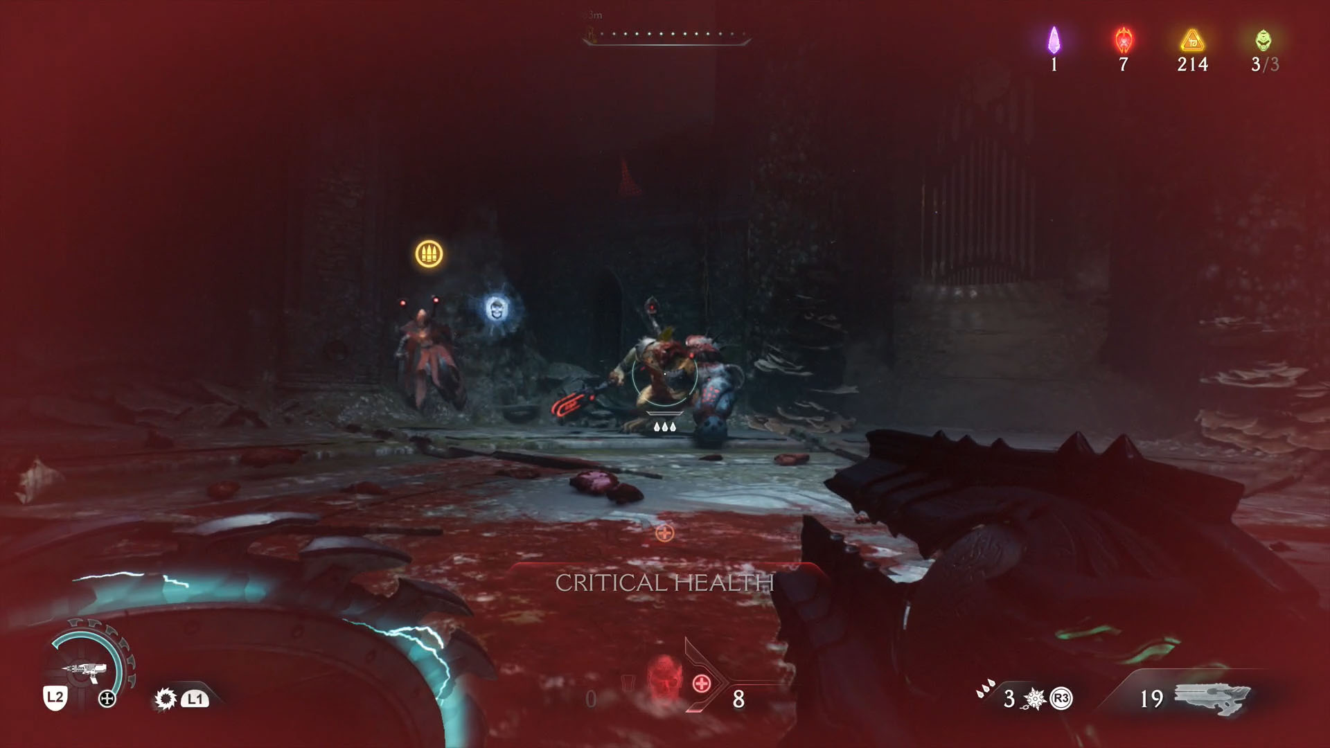 A Doom: The Dark Ages screenshot showing a Revenant and a Komodo, two demons found in the game. The first is the leader of Chapter 14. A Doom: The Dark Ages screenshot showing a Revenant and a Komodo, two demons found in the game. The first is the leader of Chapter 14.