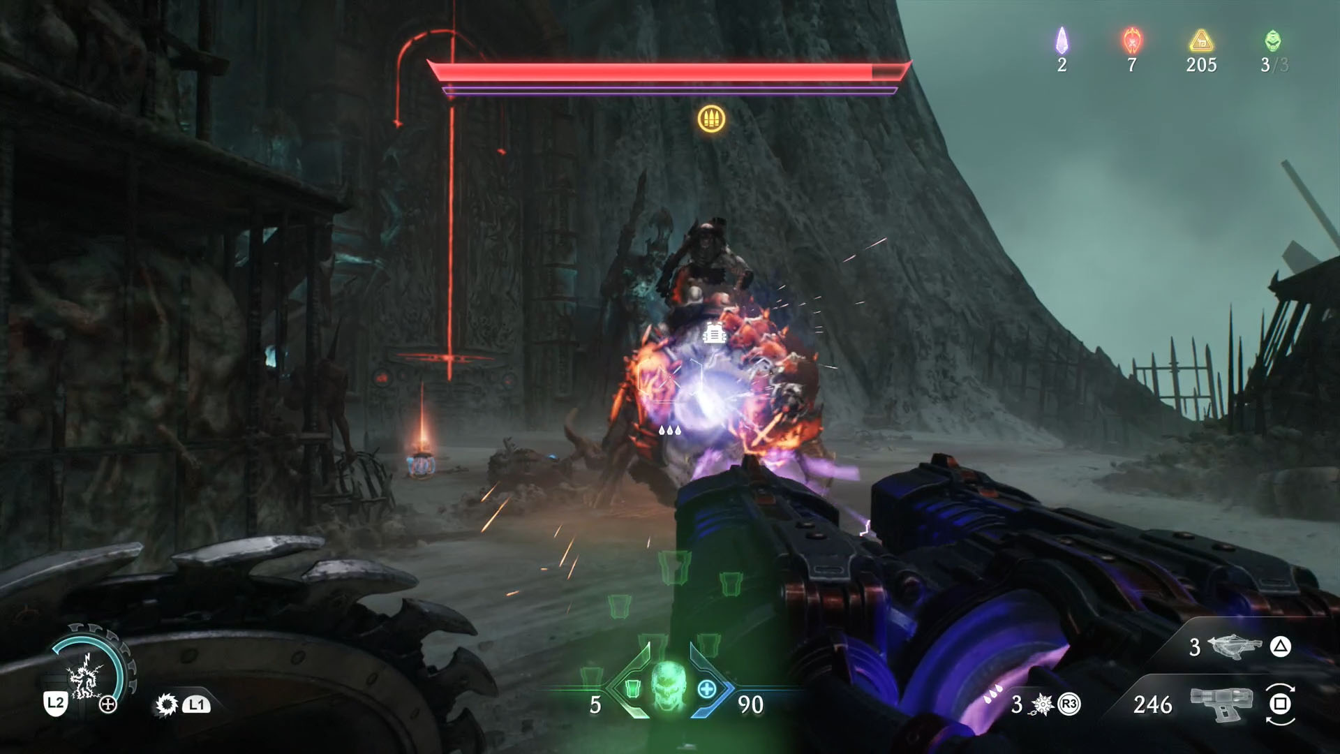 A Doom: The Dark Ages screenshot showing an armored Pinky Rider. They are the leader in Chapter 19. A Doom: The Dark Ages screenshot showing an armored Pinky Rider. They are the leader in Chapter 19.