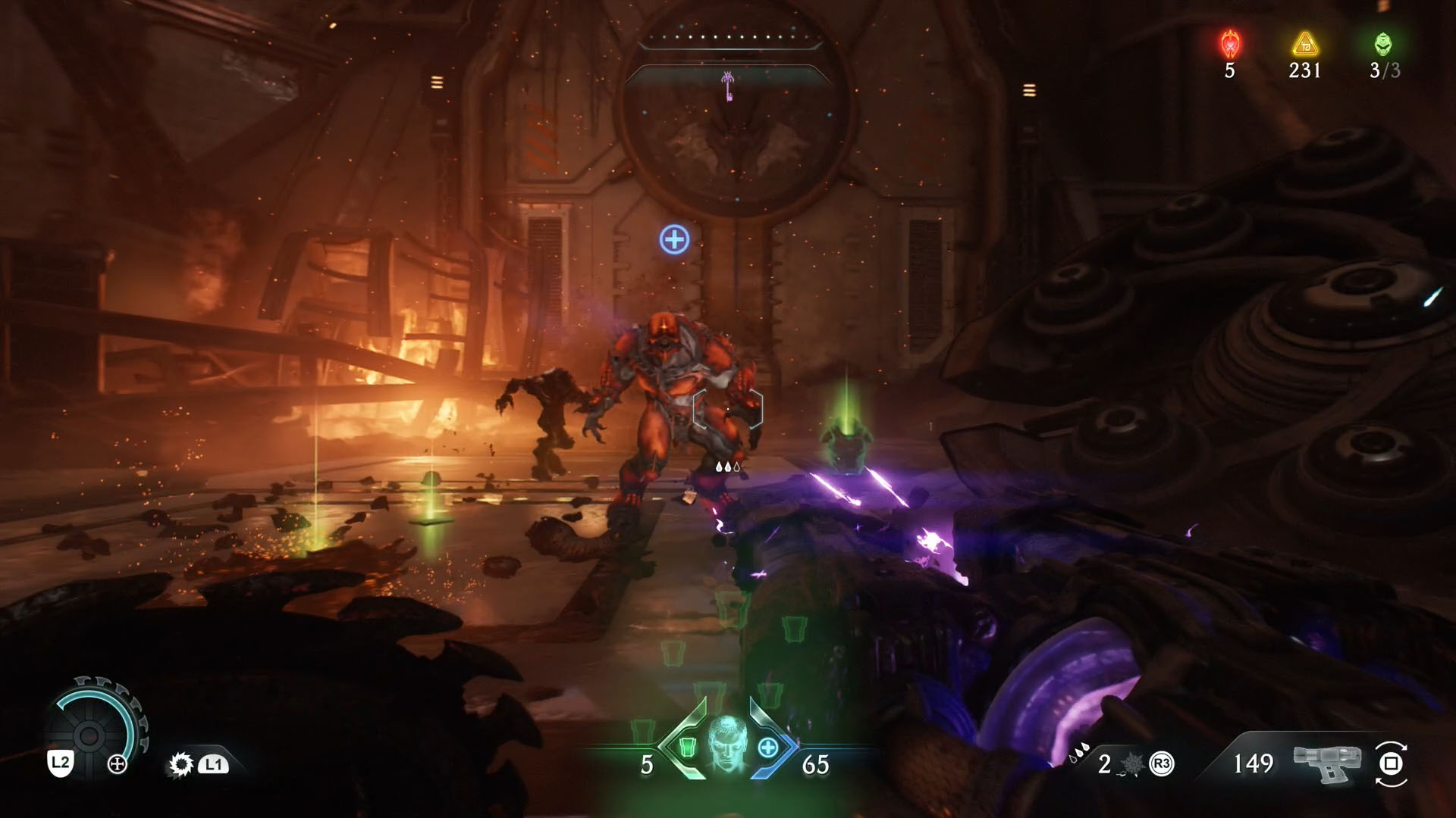 A Doom: The Dark Ages screenshot showing the leader of Chapter 7, an armored Hell Knight. A Doom: The Dark Ages screenshot showing the leader of Chapter 7, an armored Hell Knight.