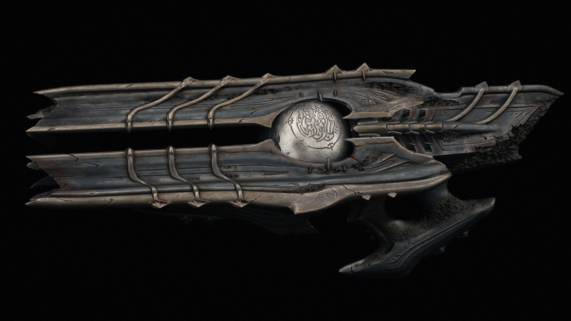 The image shows a Doom: The Dark Ages weapon that resembles a rifle with a really large barrel. In the middle of the weapon, you can see a metal sphere. It has an alien design. A mix between rifle and flail. The image shows a Doom: The Dark Ages weapon that resembles a rifle with a really large barrel. In the middle of the weapon, you can see a metal sphere. It has an alien design. A mix between rifle and flail.