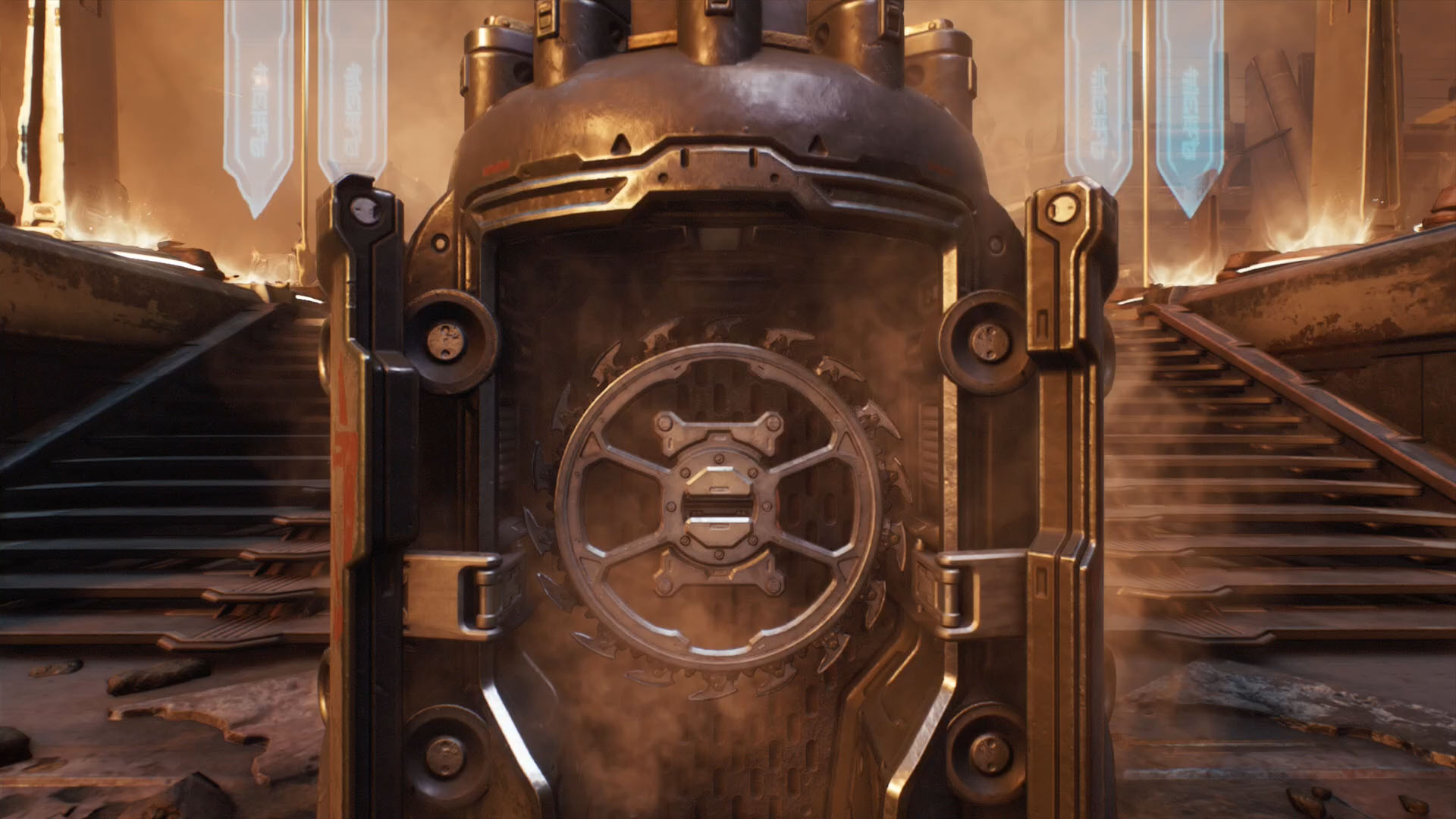 A mid-sized capsule opened showing a saw which is meant to be plugged to the shield you can use in Doom: The Dark Ages A mid-sized capsule opened showing a saw which is meant to be plugged to the shield you can use in Doom: The Dark Ages
