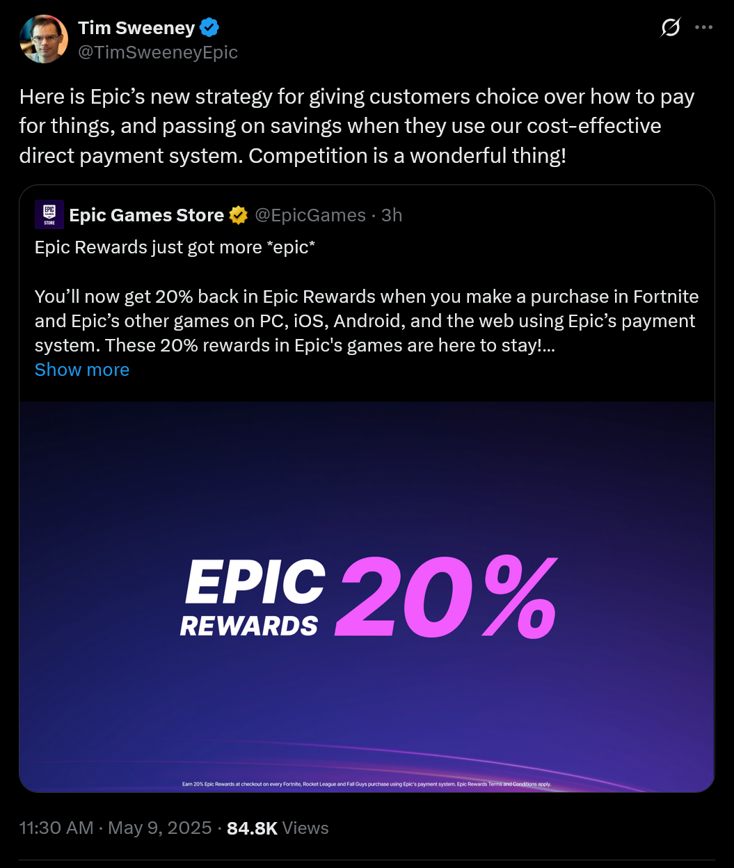 Here is Epic’s new strategy for giving customers choice over how to pay for things, and passing on savings when they use our cost-effective direct payment system. Competition is a wonderful thing!