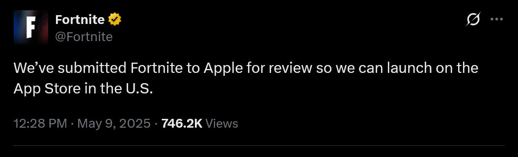 We've submitted Fortnite to Apple for review so we can launch on the App Store in the US
