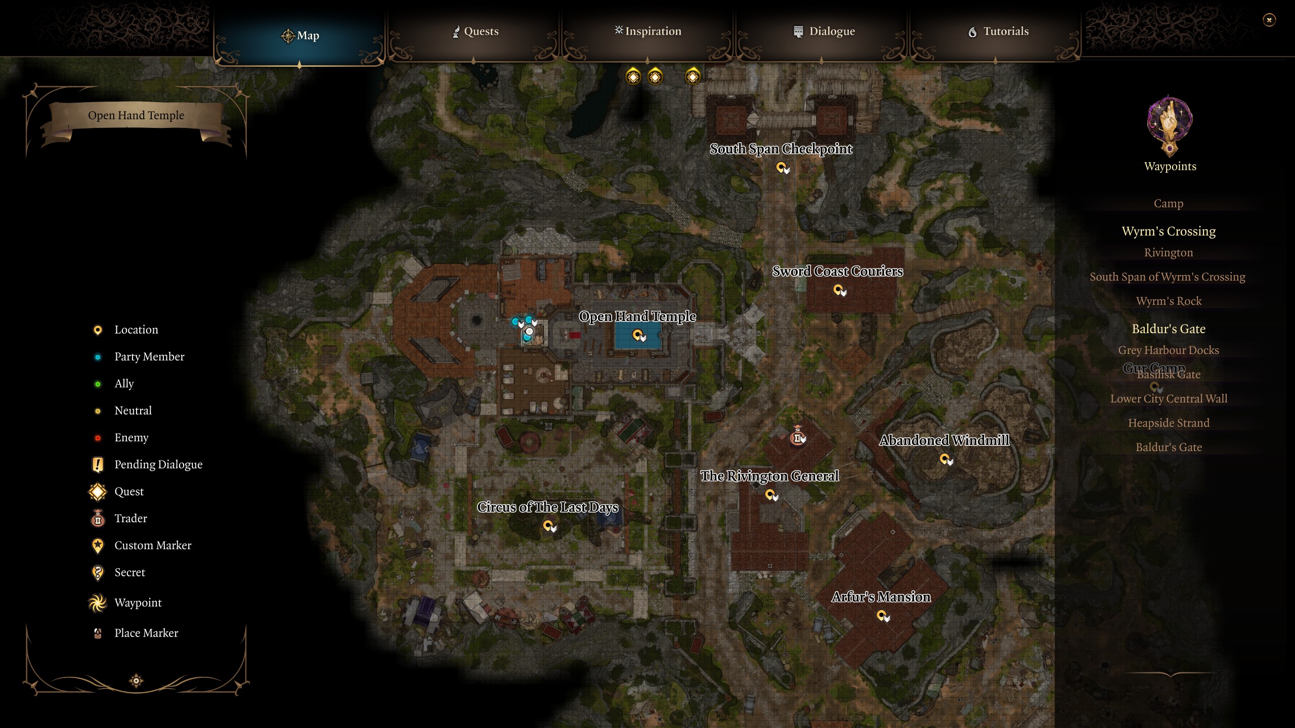 Baldur's Gate 3 Open Hand Temple on map