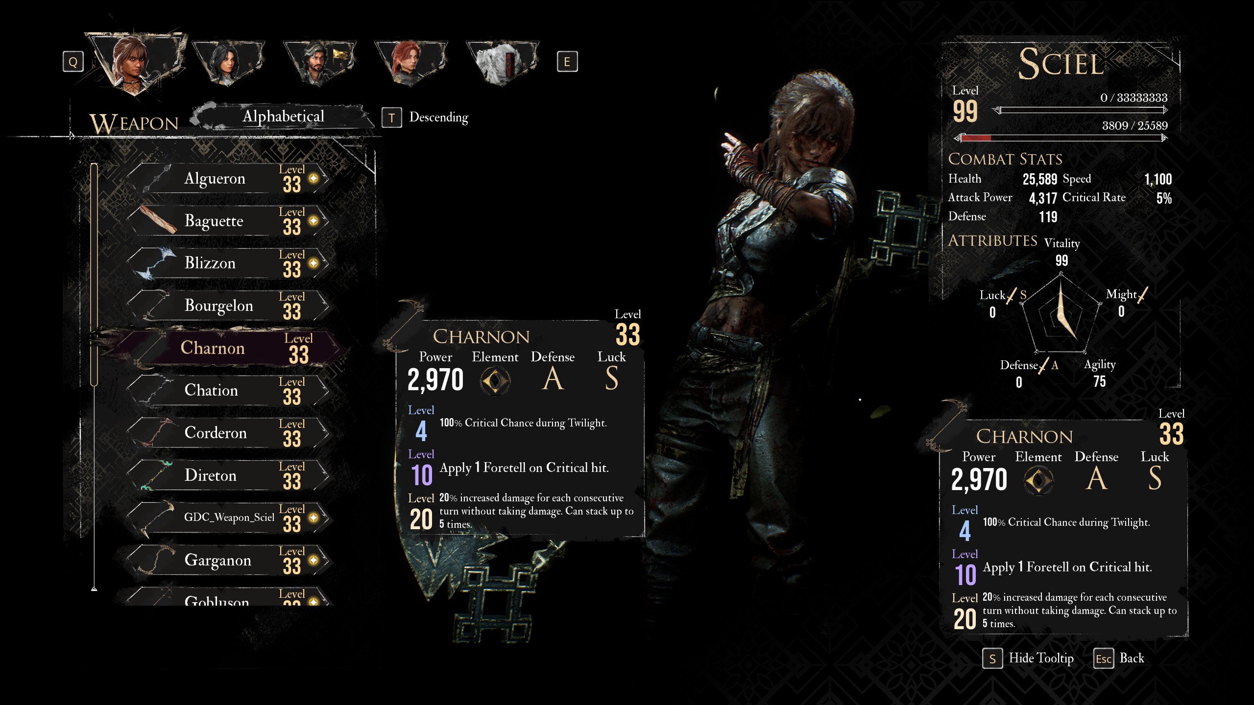 A menu shows the best weapon for the best Sciel build in Clair Obscur Expedition 33 A menu shows the best weapon for the best Sciel build in Clair Obscur Expedition 33