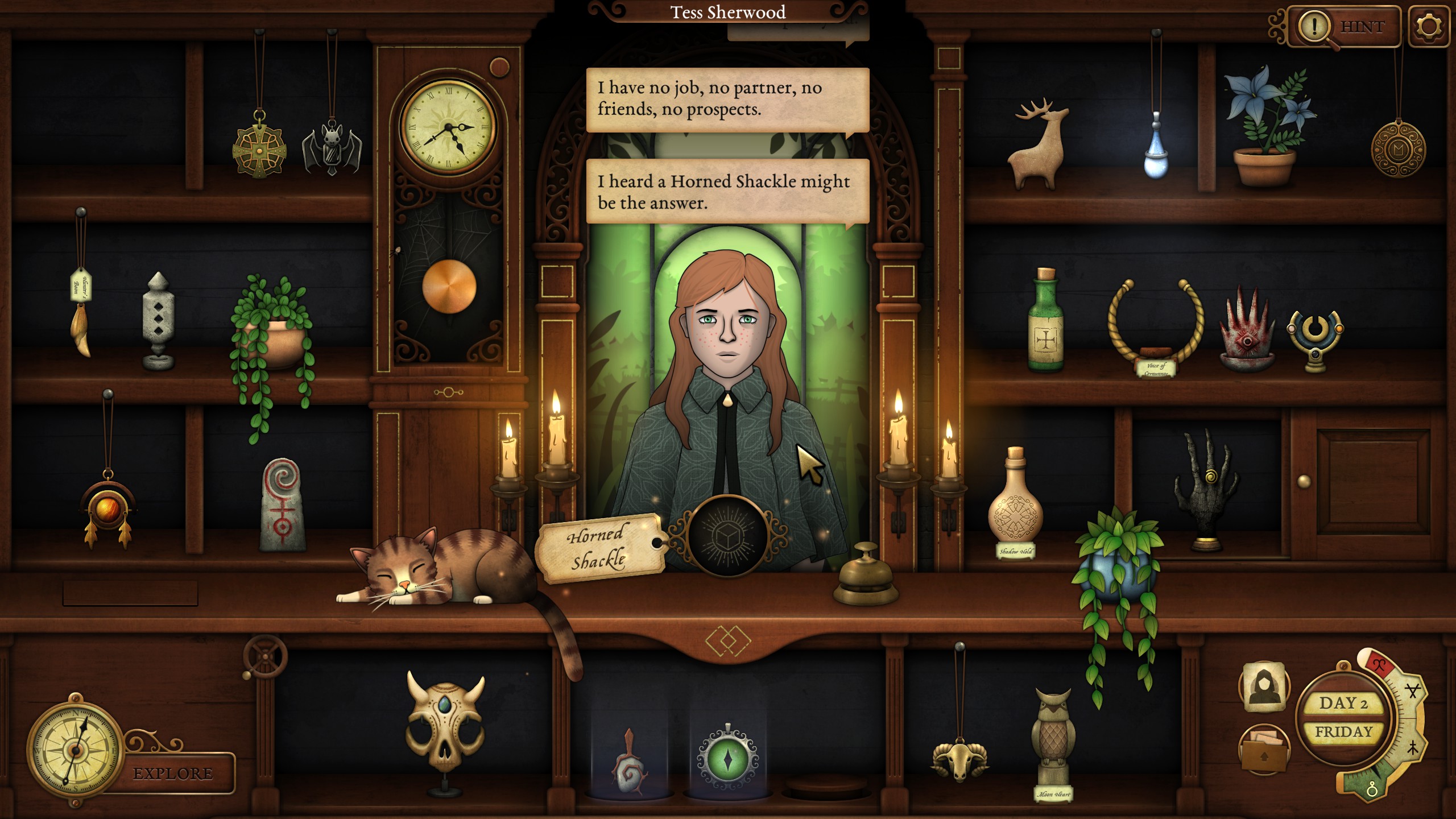 A woman at the counter of an antiquities shop