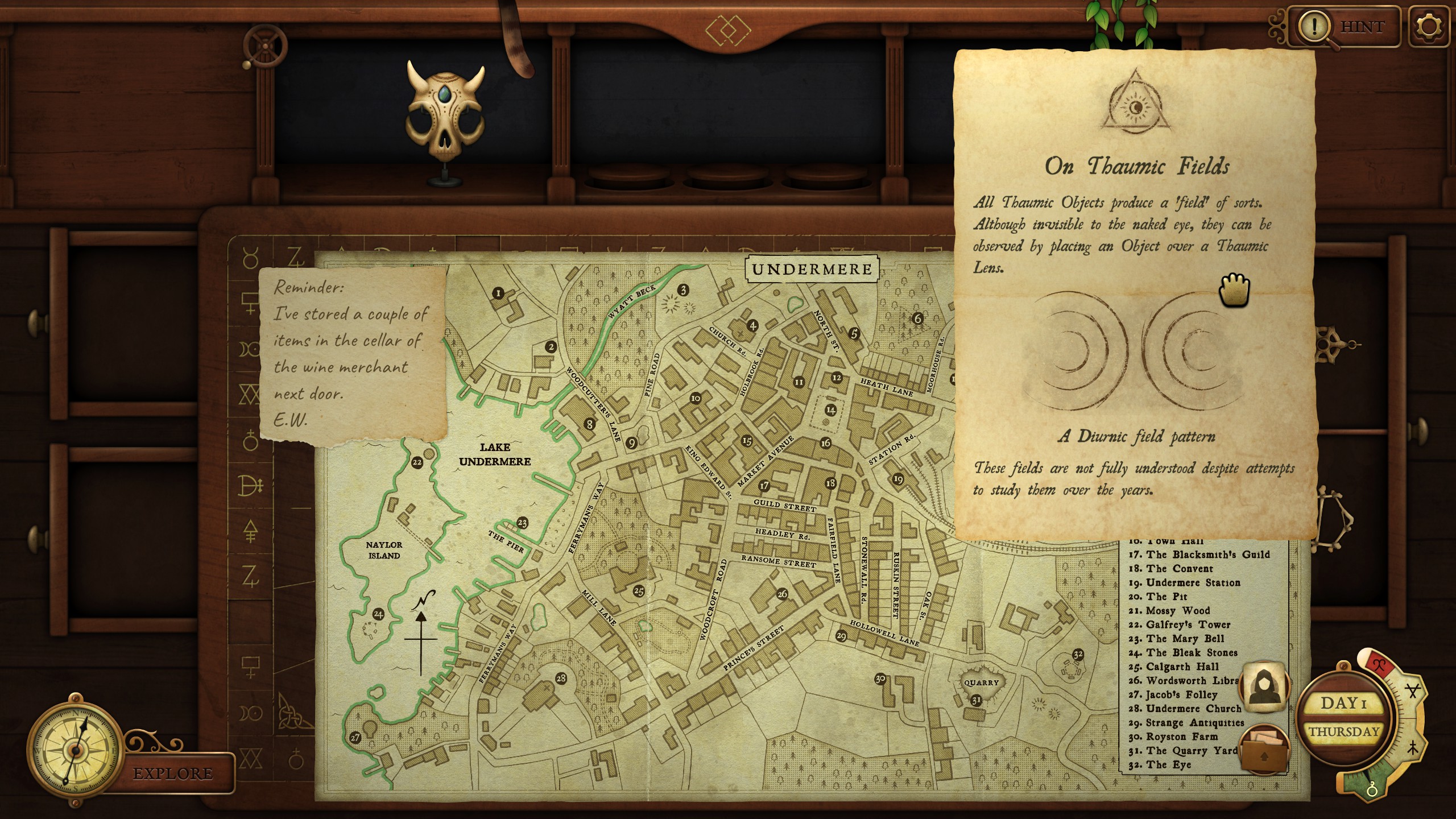 A map and some notes in a curio shop