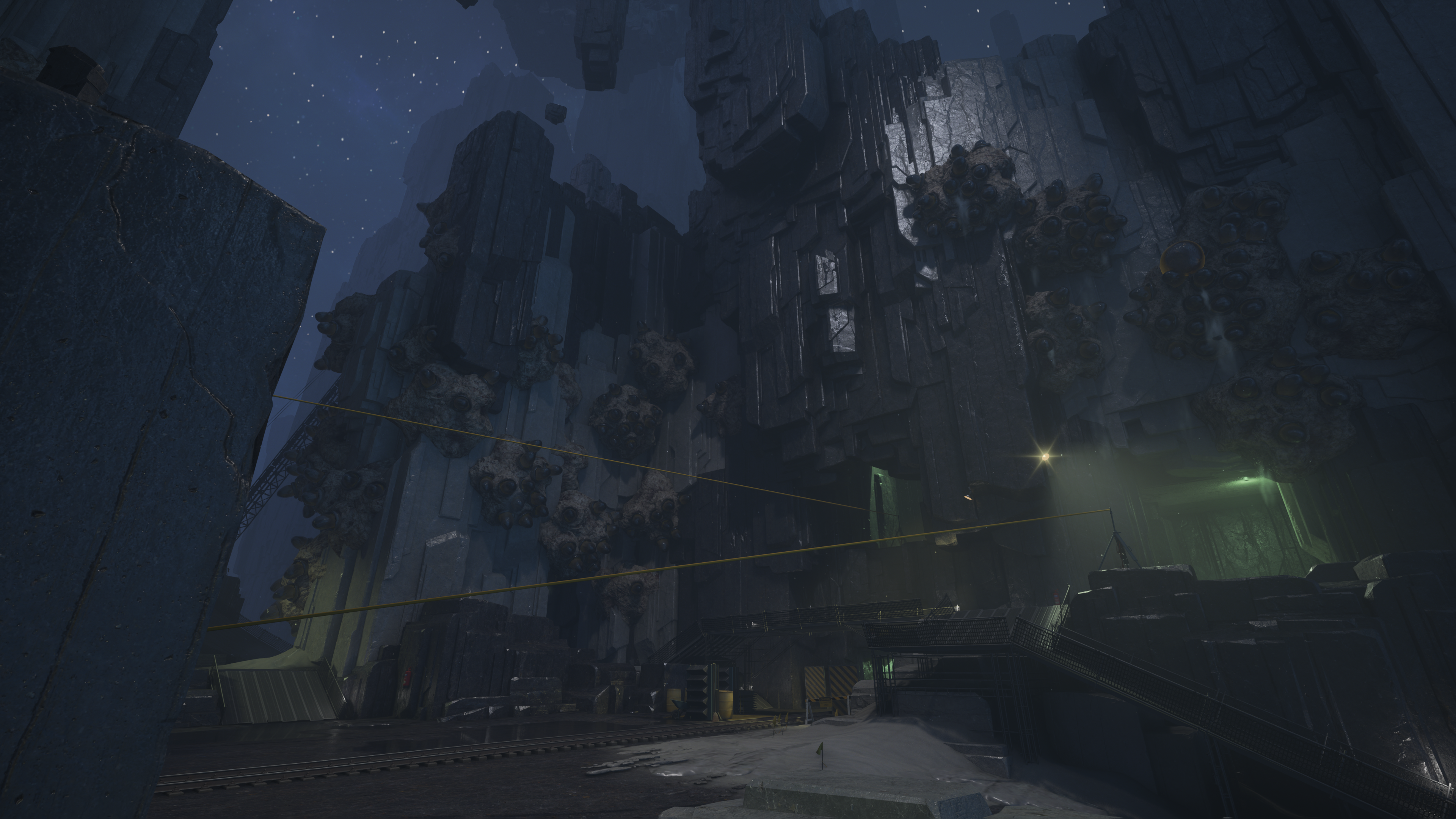 A quarry environment with leeches growing from the walls in FBC: Firebreak.