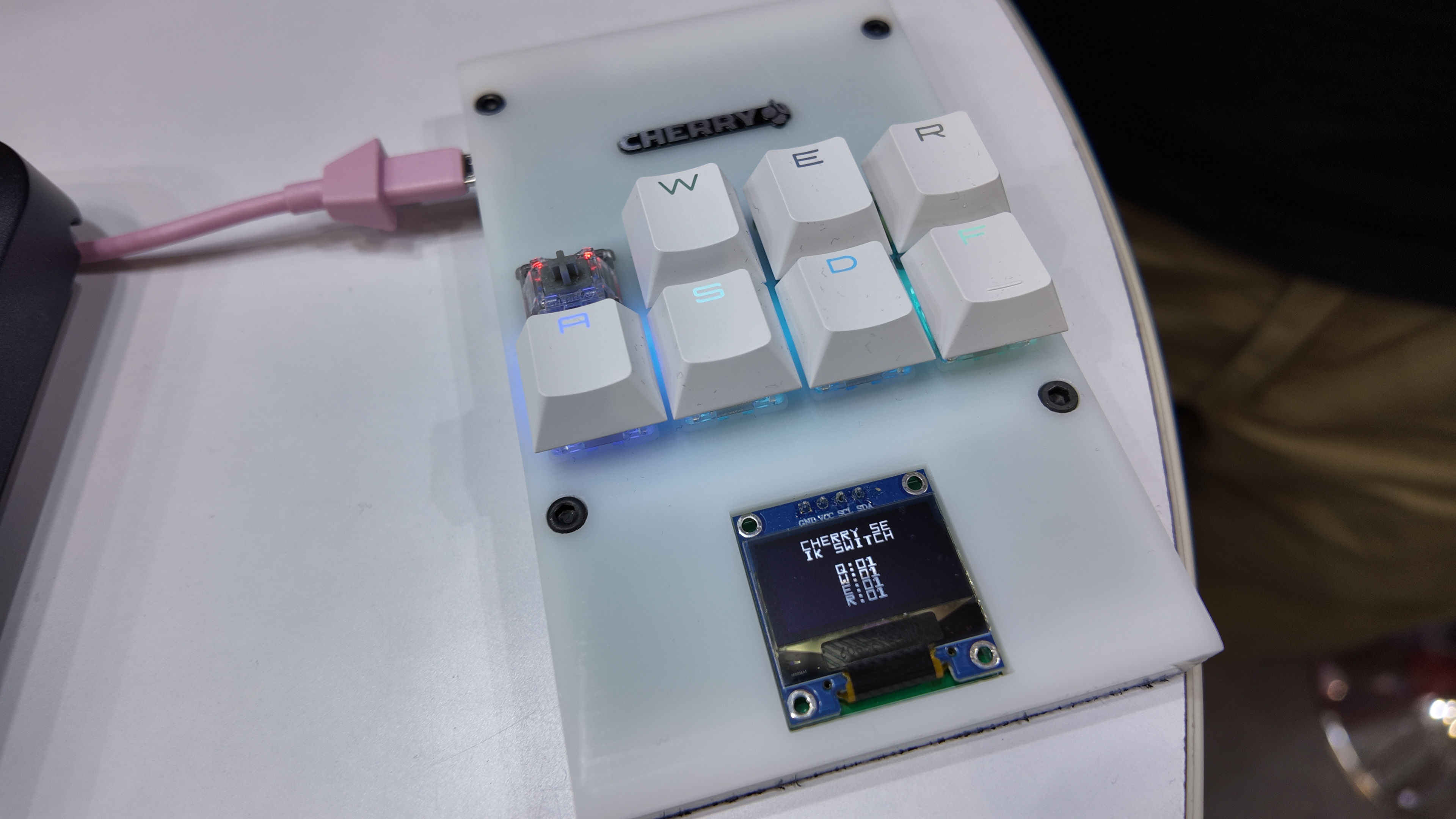 A Cherry IK key switch on display at Computex 2025 within a test keyboard pad.