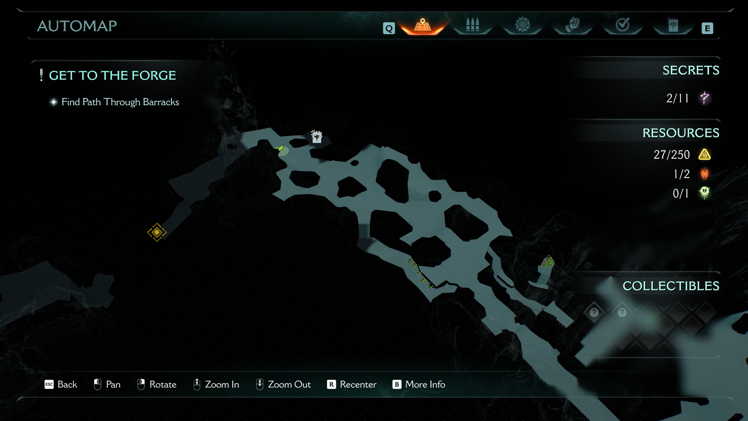 Doom: The Dark Ages Abyssal Forest secrets - A map showing the location of a codex entry off the side of a path.