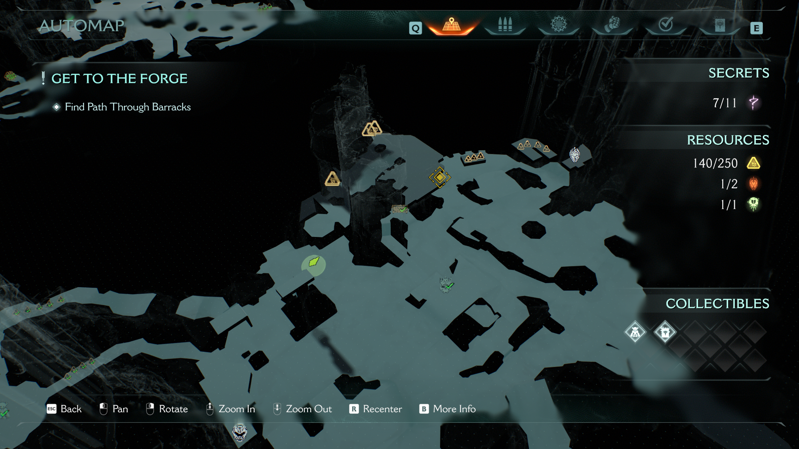 Doom: The Dark Ages Abyssal Forest secrets - A map showing the route to the ruby on the way to the forge.