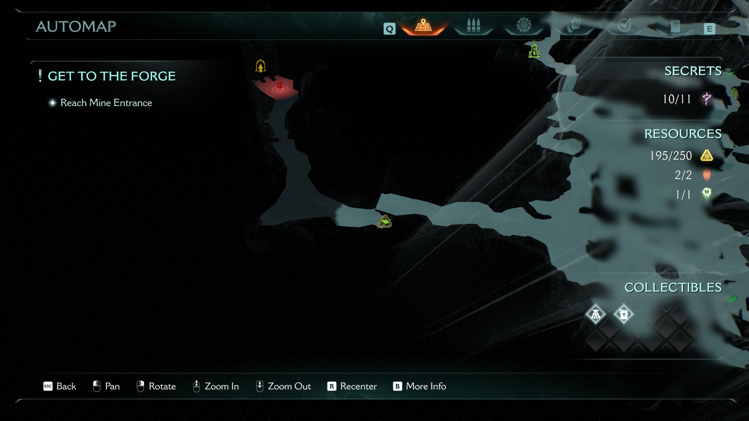 Doom: The Dark Ages Abyssal Forest secrets - A map revealing the location of gold under a narrow path through the woods to the forge.