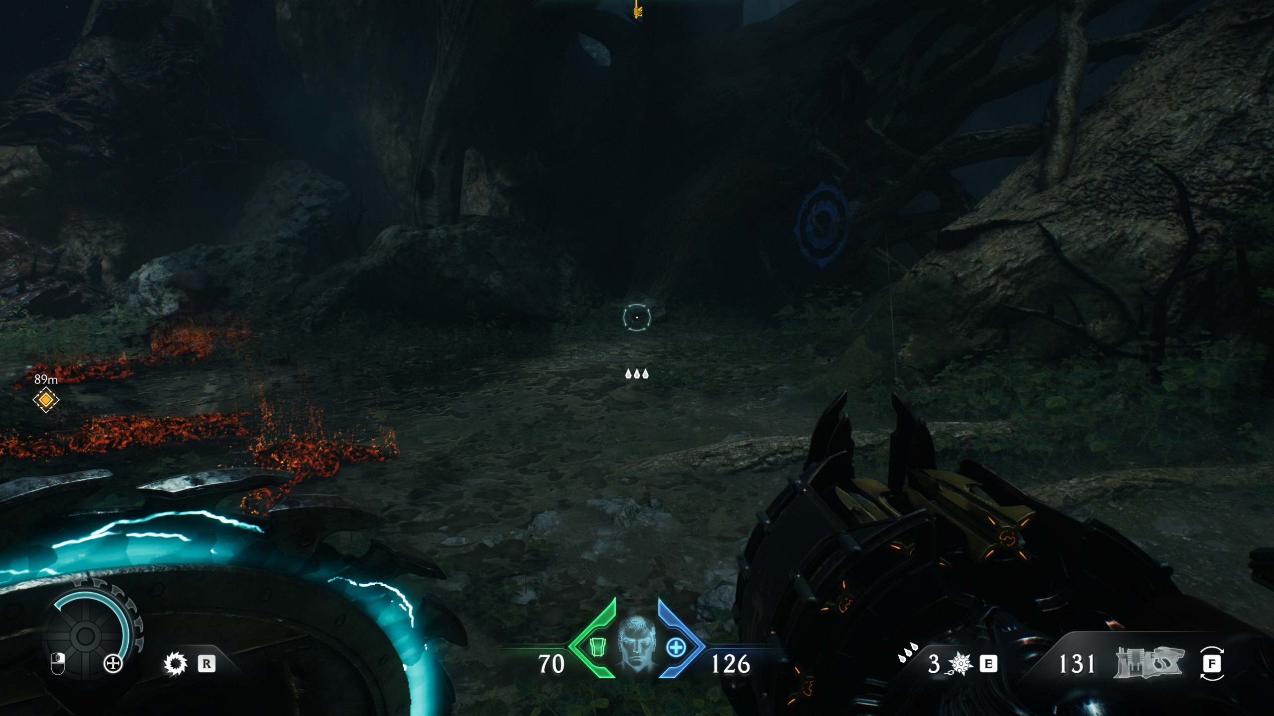 Doom: The Dark Ages Abyssal Forest secrets - A wooden barricade off to the side of a wooden path.