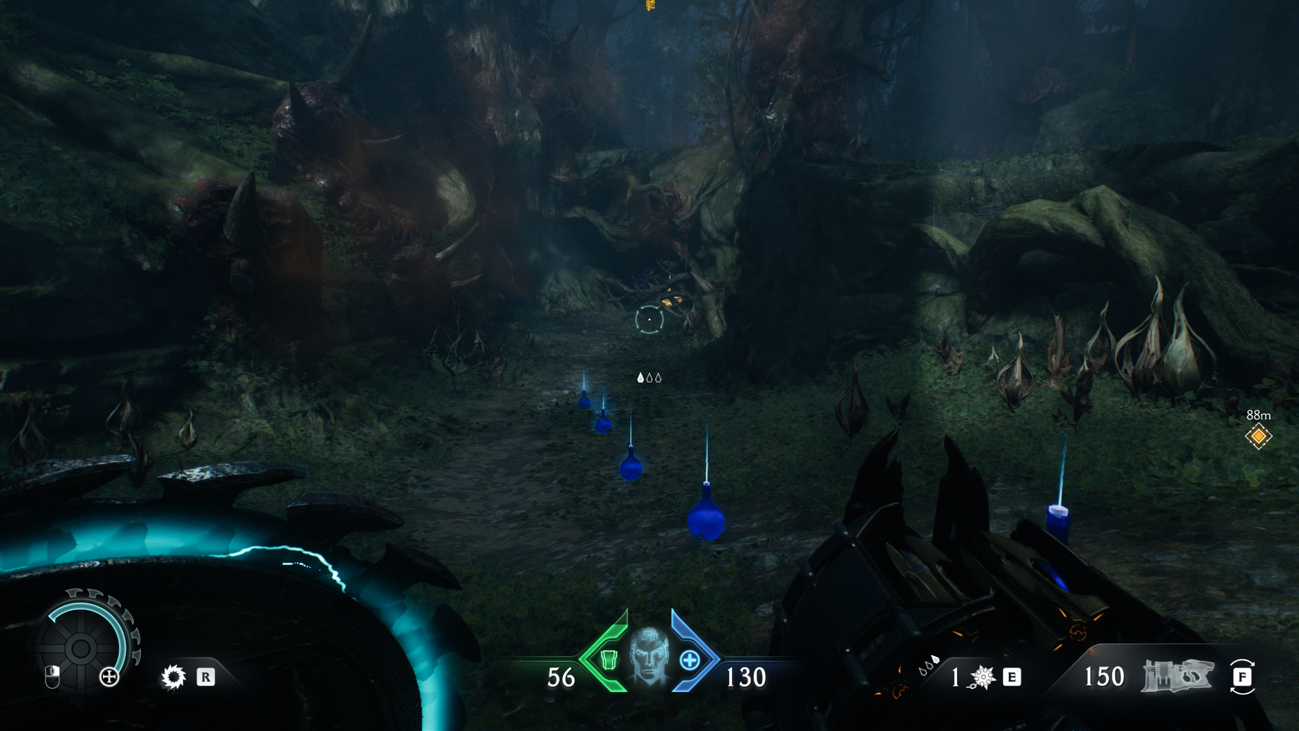 Doom: The Dark Ages Abyssal Forest secrets - A gold chest hidden behind a barricade made of roots.