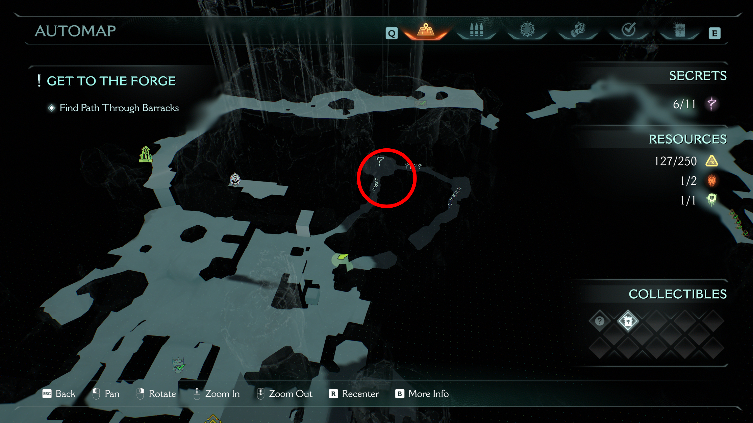 Doom: The Dark Ages Abyssal Forest secrets - A map highlighting the location of the Witch toy collectible.