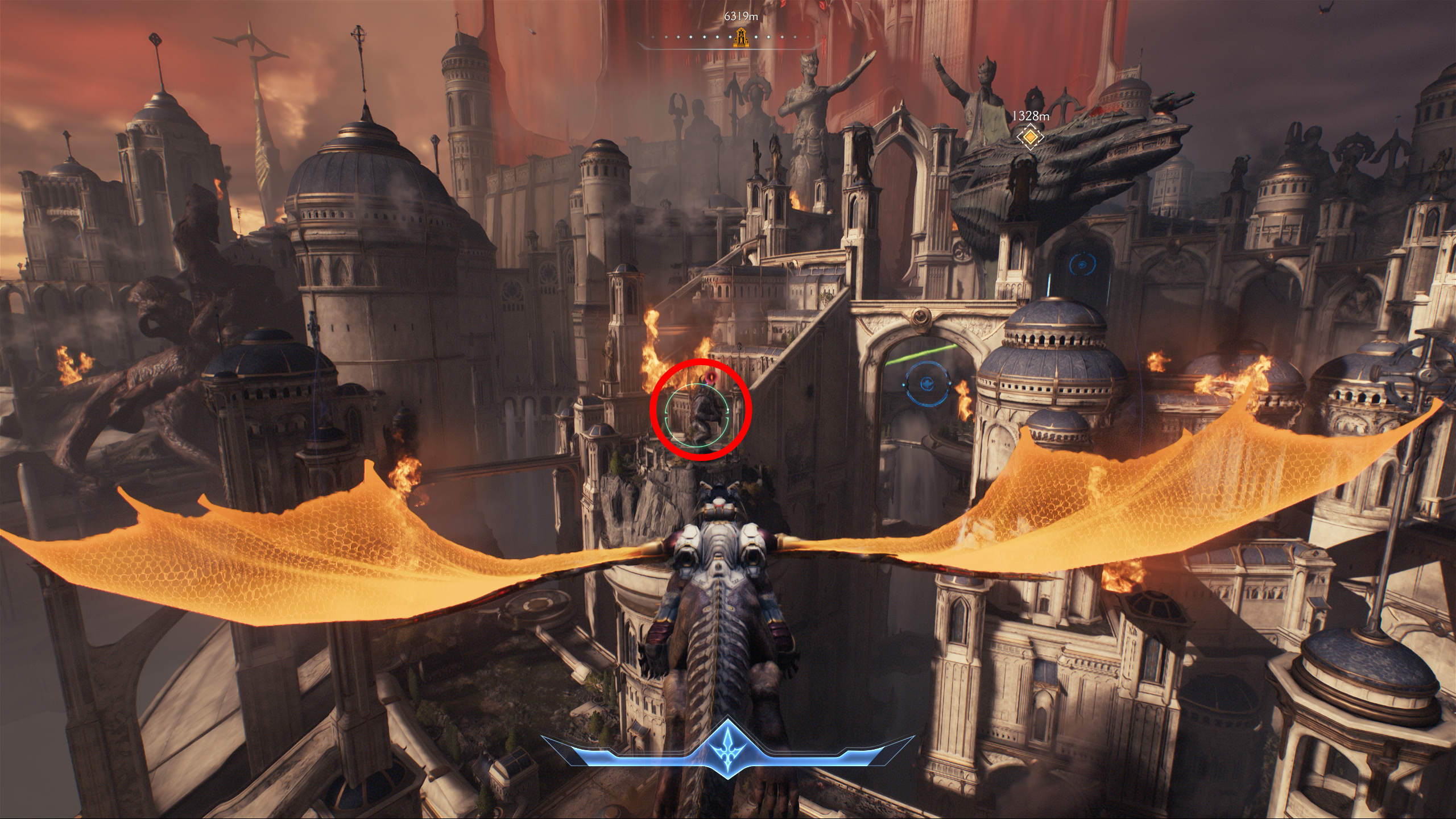 Doom: The Dark Ages Holy City of Aratum secrets - A Titan stood on top of a tower in the city, guarding a secret landing zone.