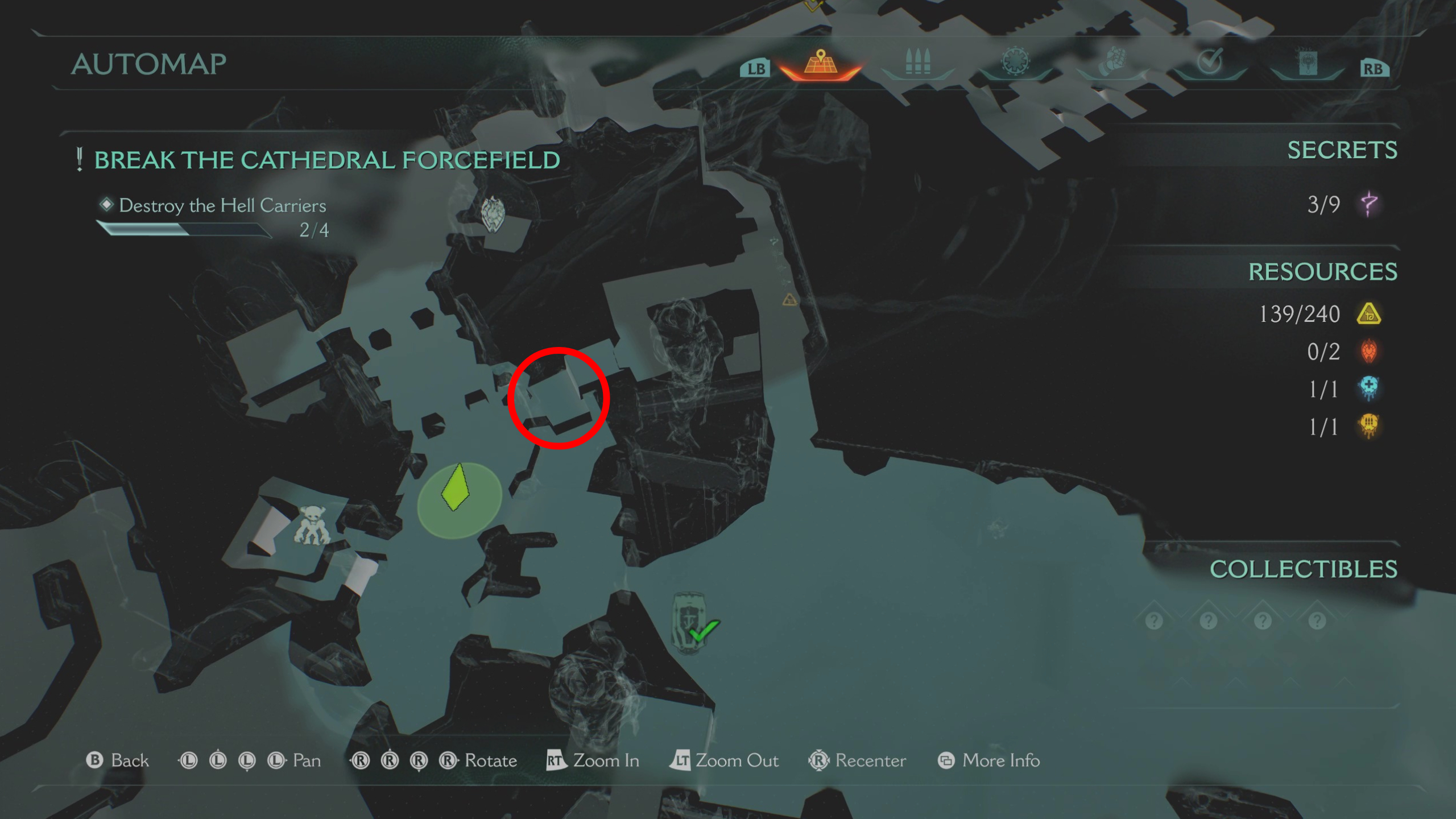 Doom: The Dark Ages Holy City of Aratum secrets - A map highlighting the location of a codex entry inside a castle.