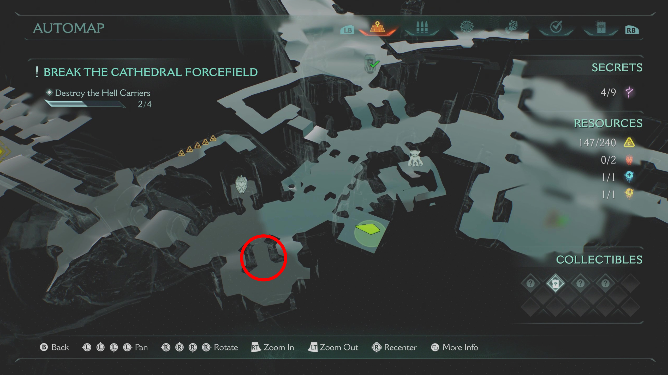 Doom: The Dark Ages Holy City of Aratum secrets - A map highlighting the location of a ruby behind a locked gate.