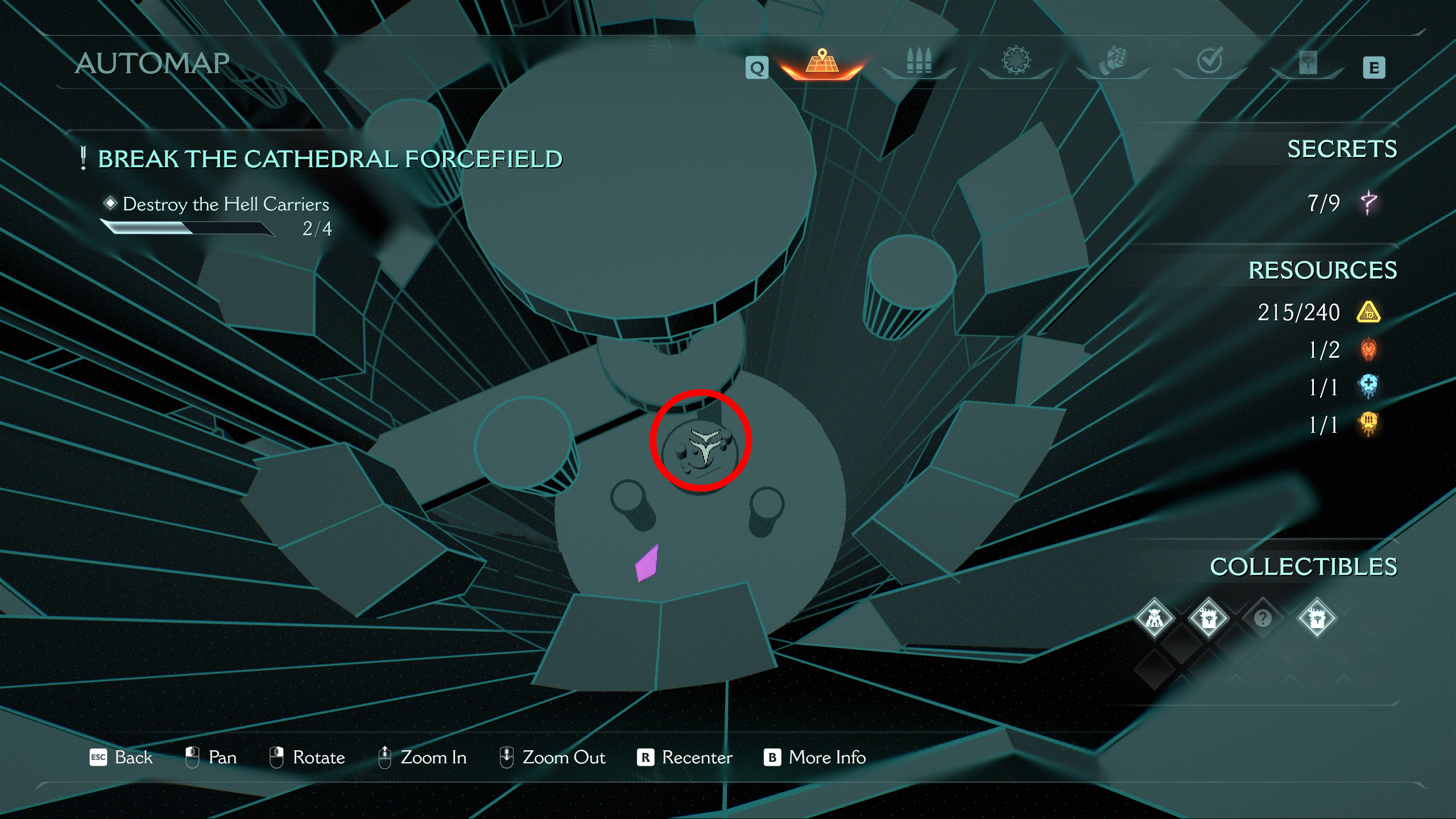 Doom: The Dark Ages Holy City of Aratum secrets - A map highlighting the location of a secretlanding zone at the bottom of a well.
