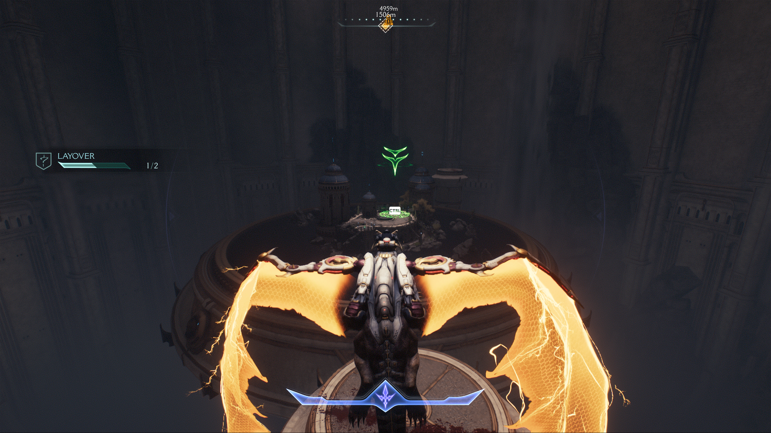 Doom: The Dark Ages Holy City of Aratum secrets - A secret landing zone ahead of the Doom Slayer, who's riding on a dragon.
