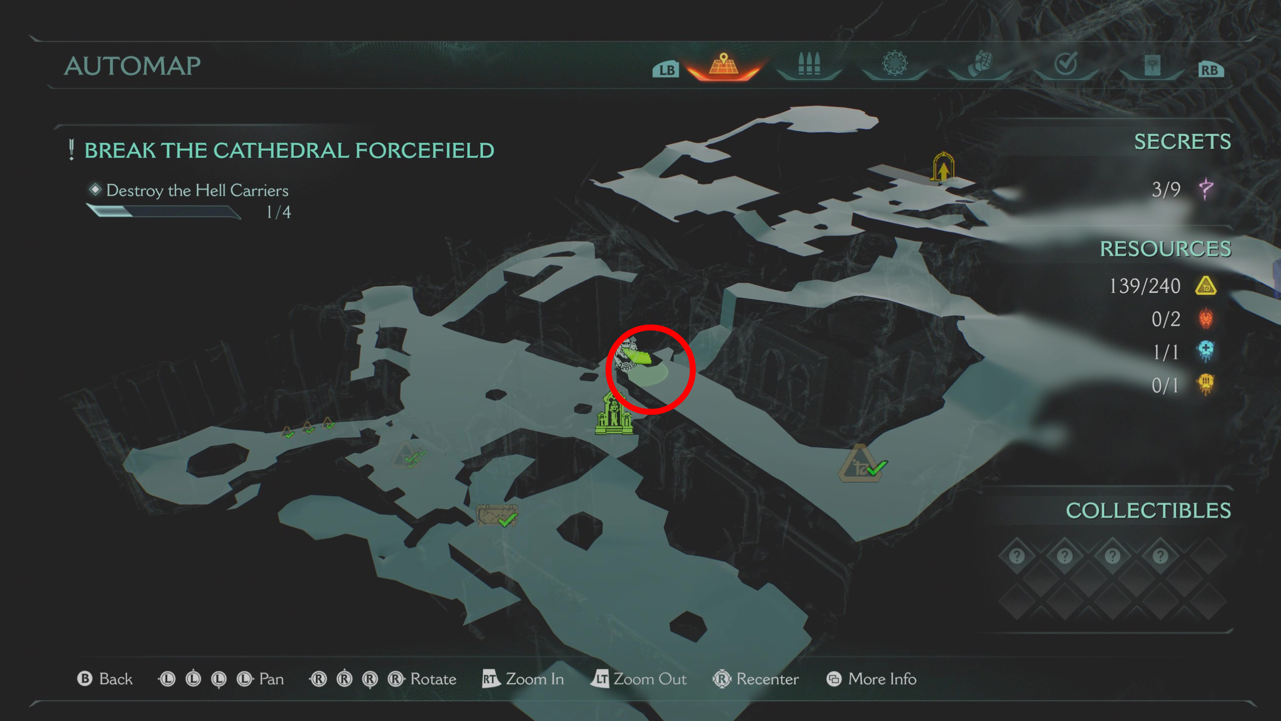 Doom: The Dark Ages Holy City of Aratum secrets - A map highlighting the location of a life sigil above a Sentinel Shrine.