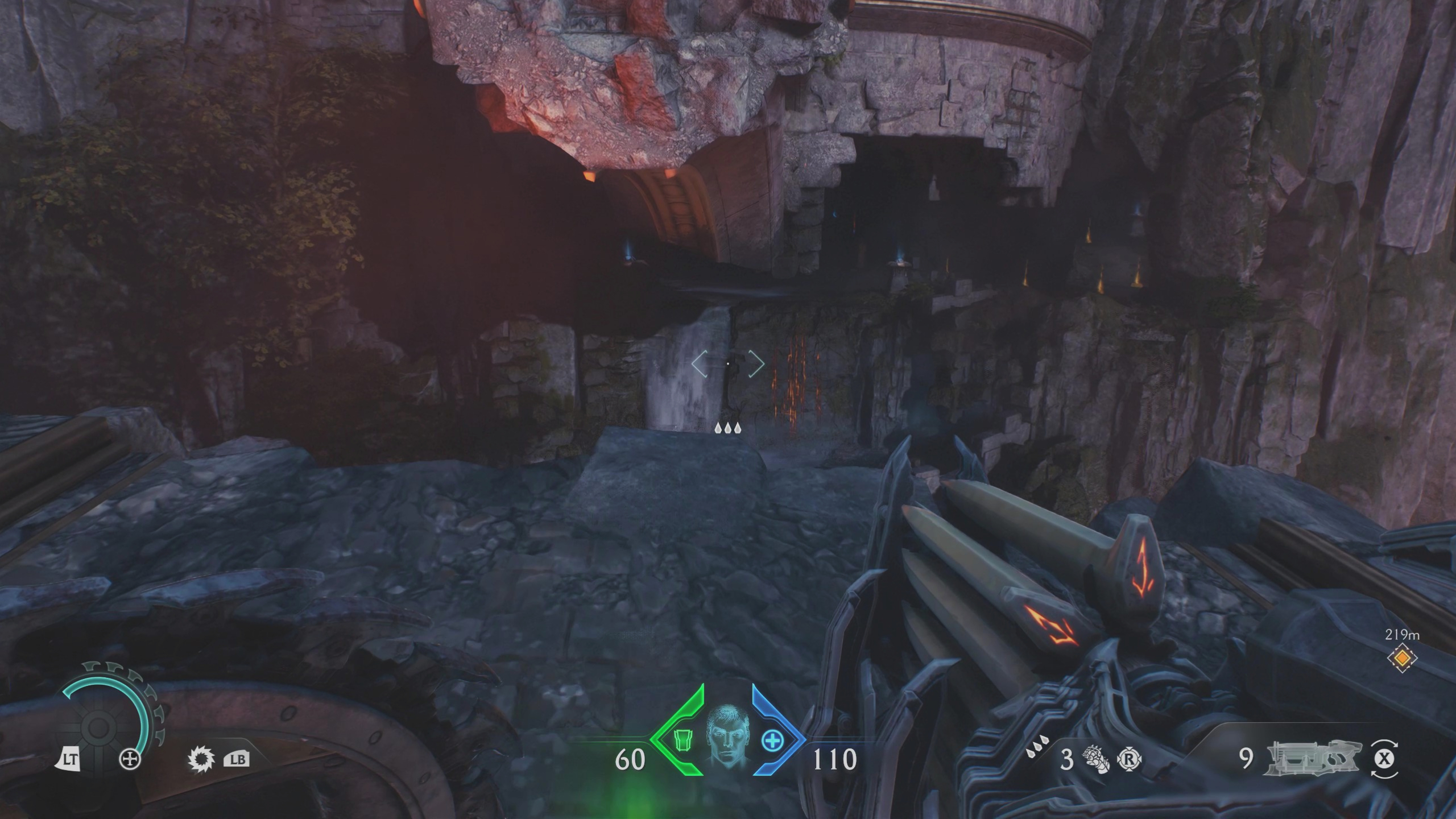 Doom: The Dark Ages Sentinel Barracks secrets - A path hidden beneath a broken bridge.