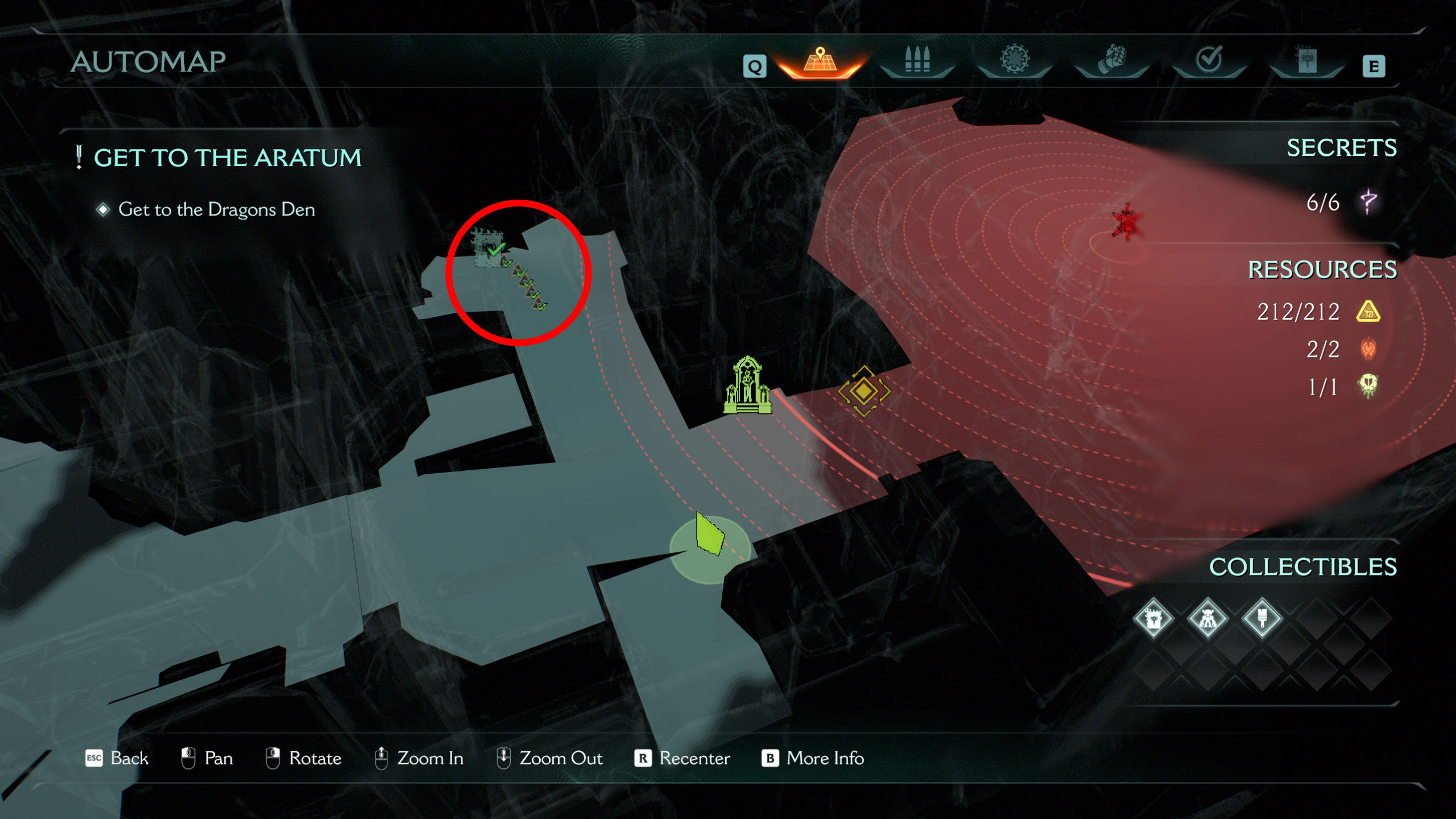Doom: The Dark Ages Sentinel Barracks secrets - A map showing the location of a codex down an alleyway, near a Sentinel Shrine.