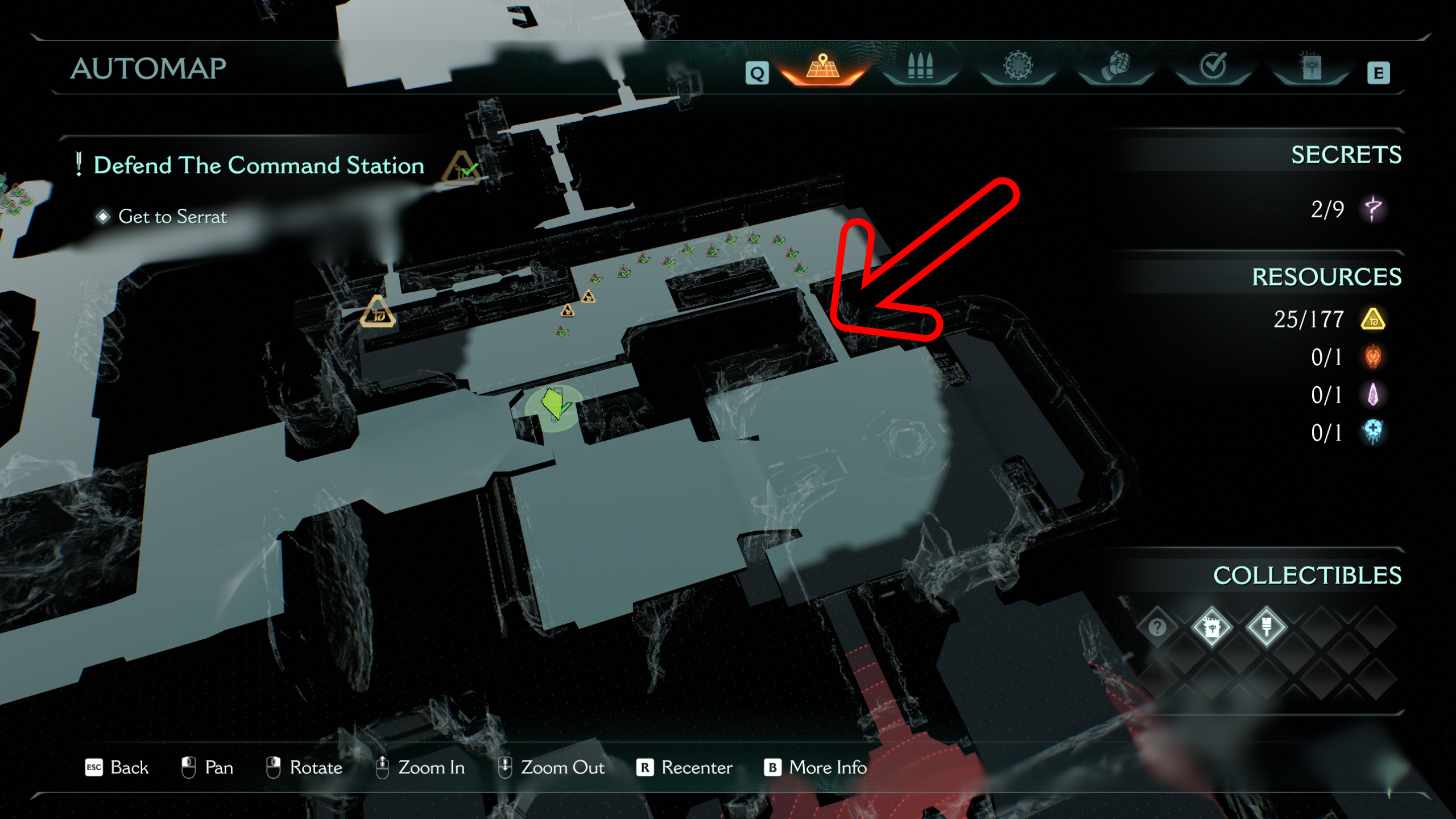 Doom: The Dark Ages Chapter 12 secrets - A map showing the location of a weapon skin in the Sentinel Command Station.