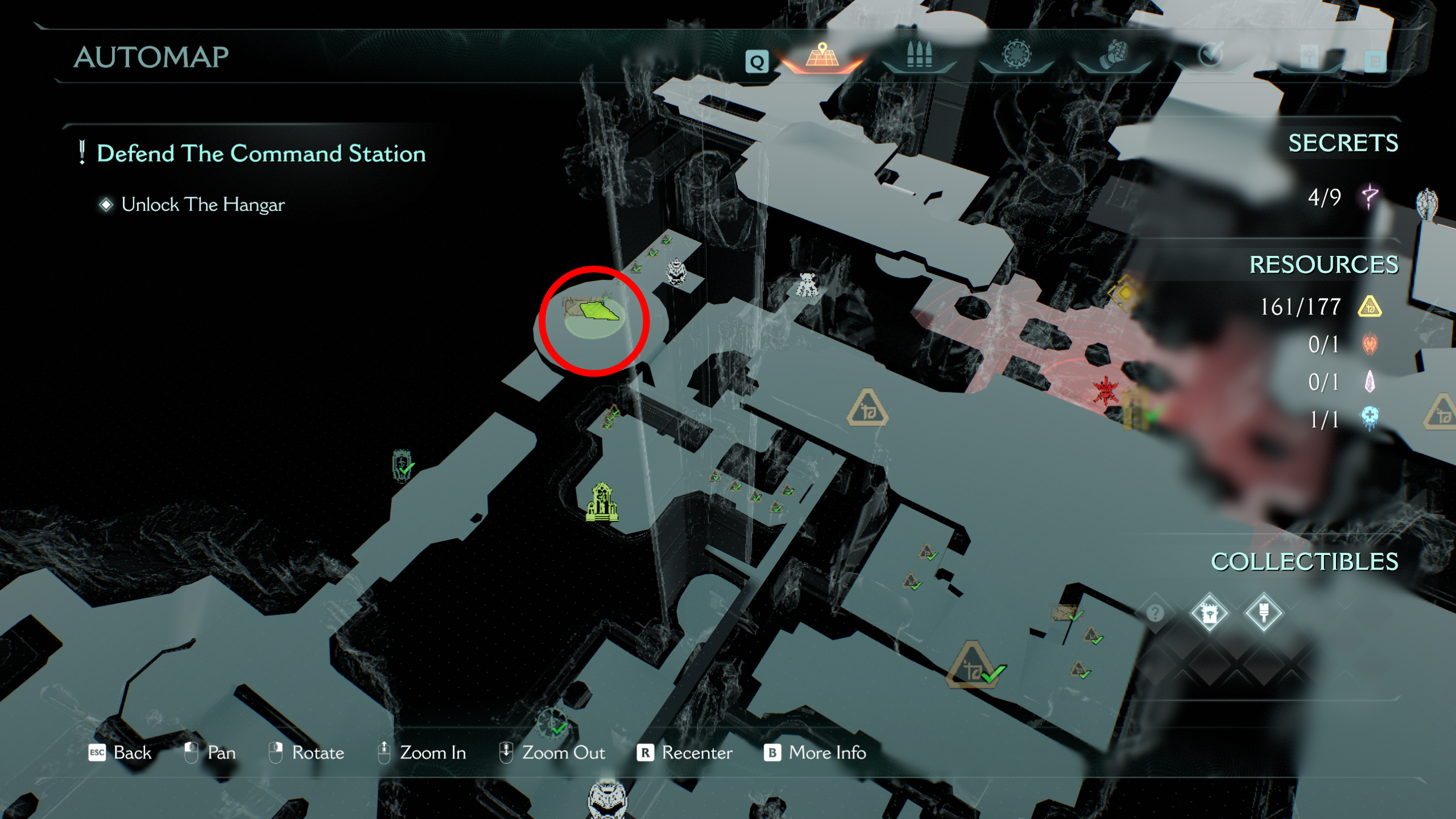 Doom: The Dark Ages Chapter 12 secrets - A map highlighting the location of a gold chest in the hallways of the Sentinel Command Station.