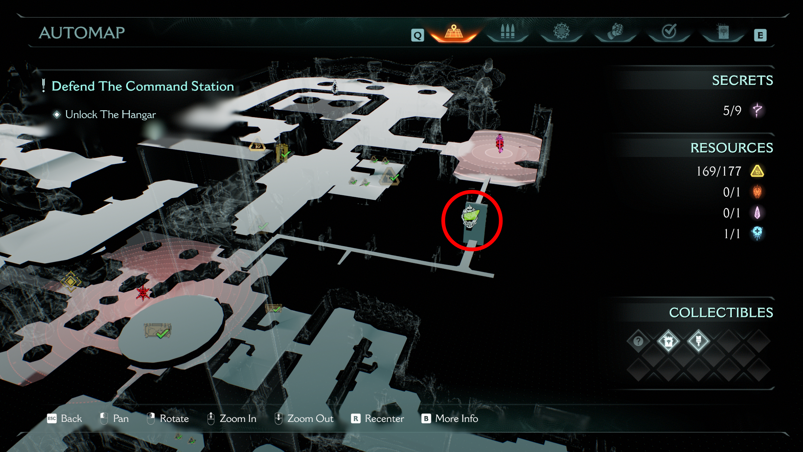Doom: The Dark Ages Chapter 12 secrets - A map showing the loctation of a life sigil in the vents near the elevator shaft.